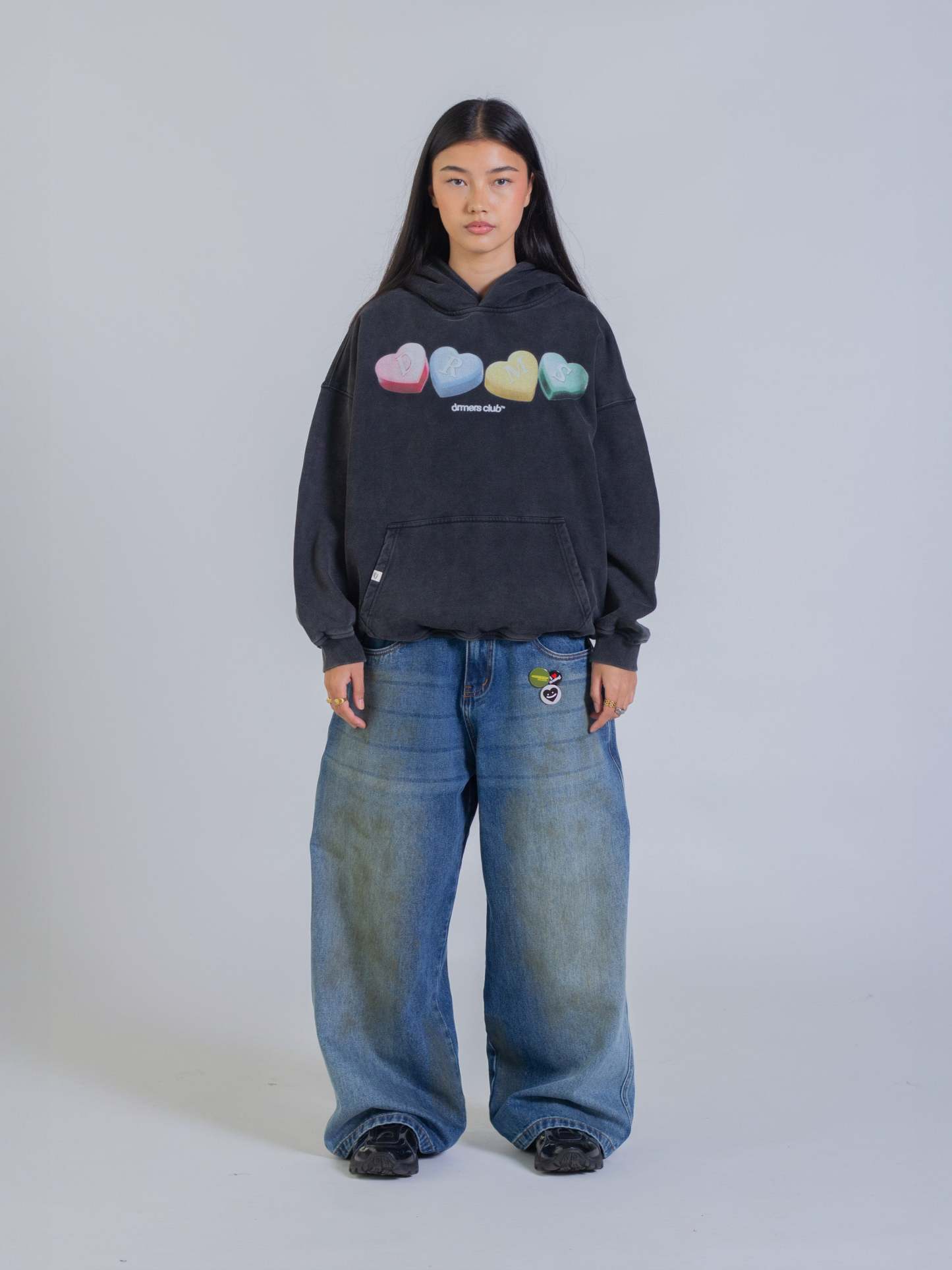 CANDY HEARTS HOODIE - VINTAGE BLACK-Fineriform
