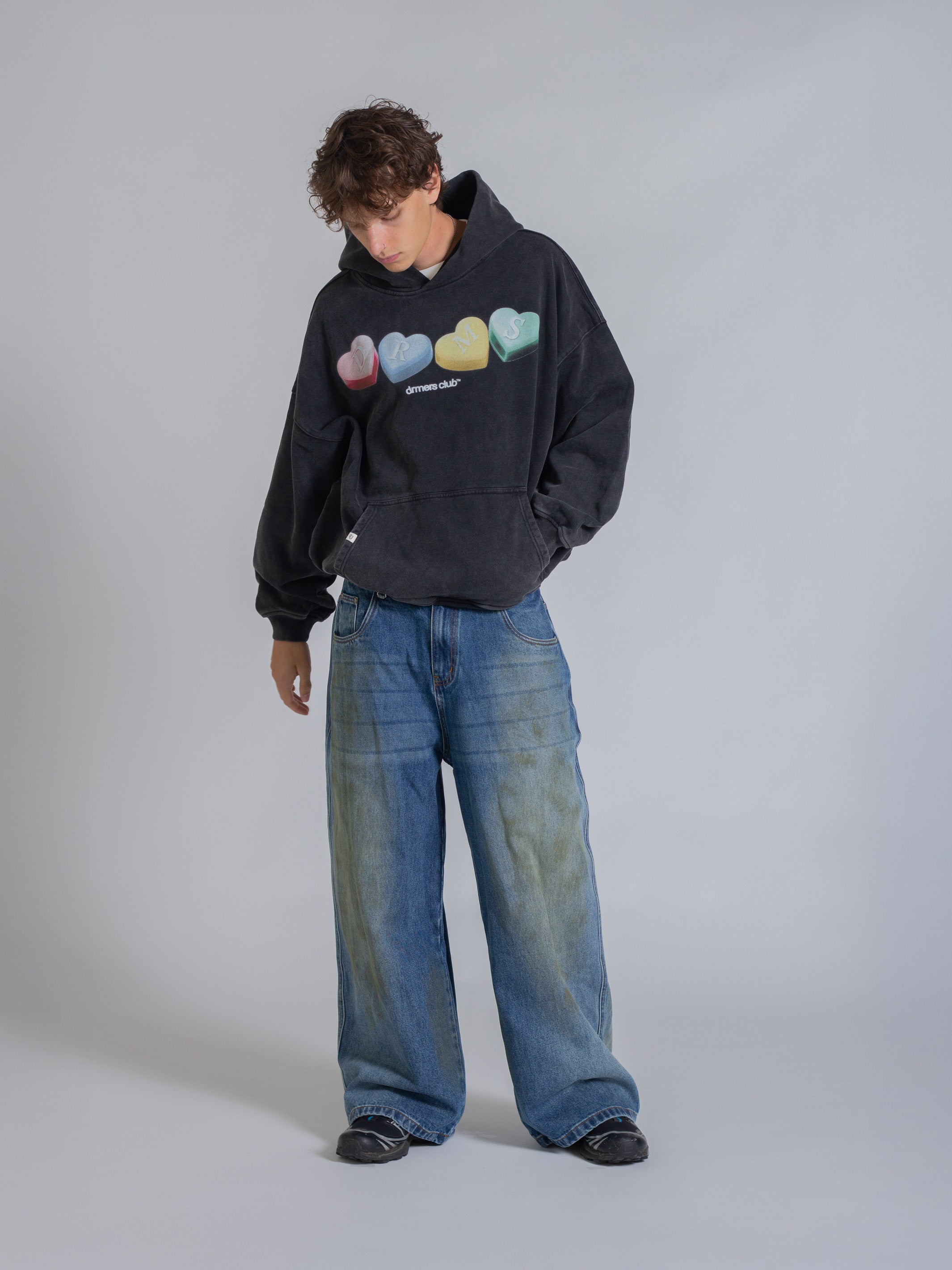 CANDY HEARTS HOODIE - VINTAGE BLACK-Fineriform