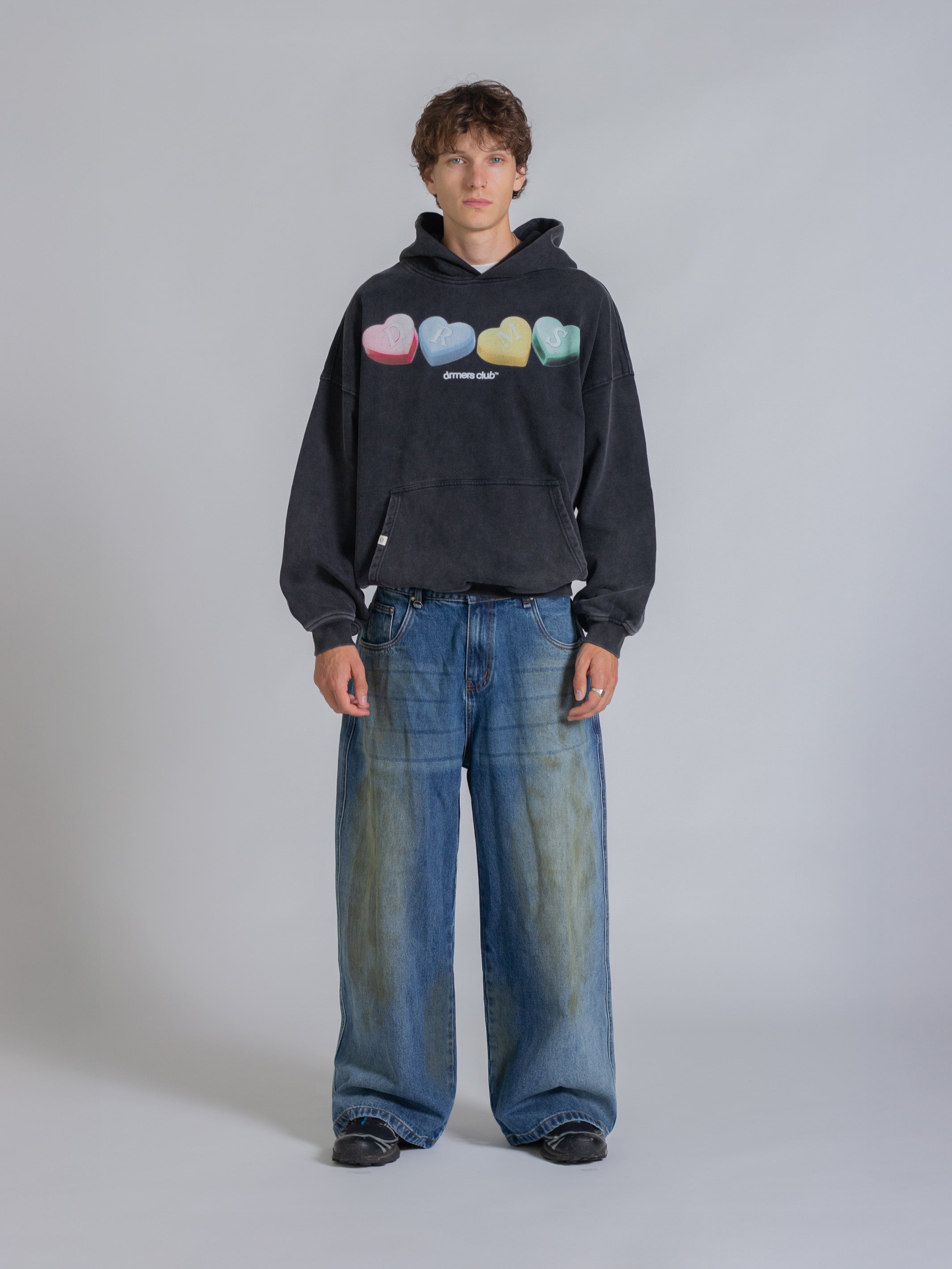 CANDY HEARTS HOODIE - VINTAGE BLACK-Fineriform