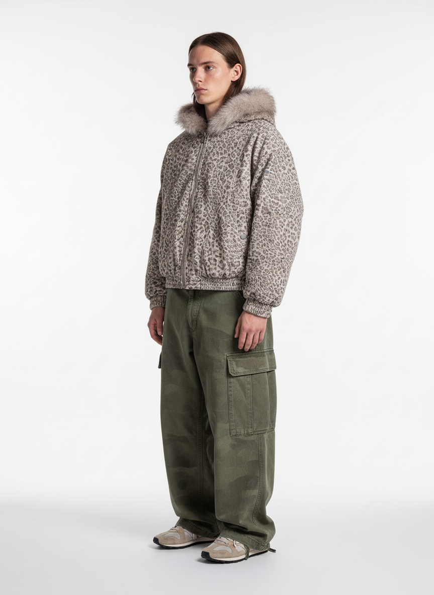 Cotton Cheetah Print Mink Fur Hooded Jacket - 2270-Fineriform