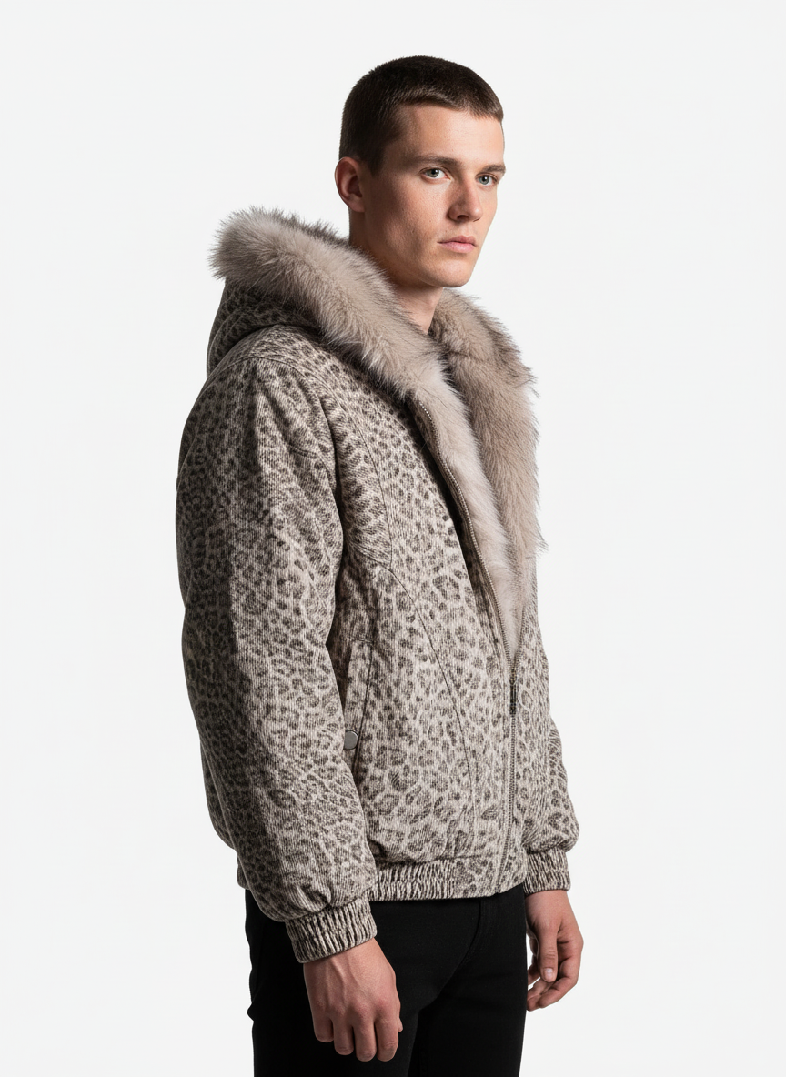 Cotton Cheetah Print Mink Fur Hooded Jacket - 2270-Fineriform