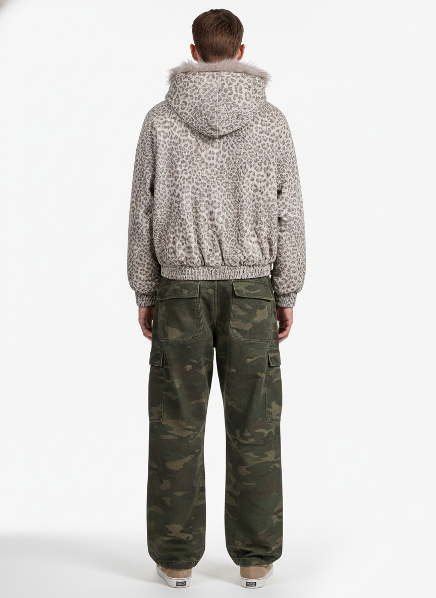 Cotton Cheetah Print Mink Fur Hooded Jacket - 2270-Fineriform