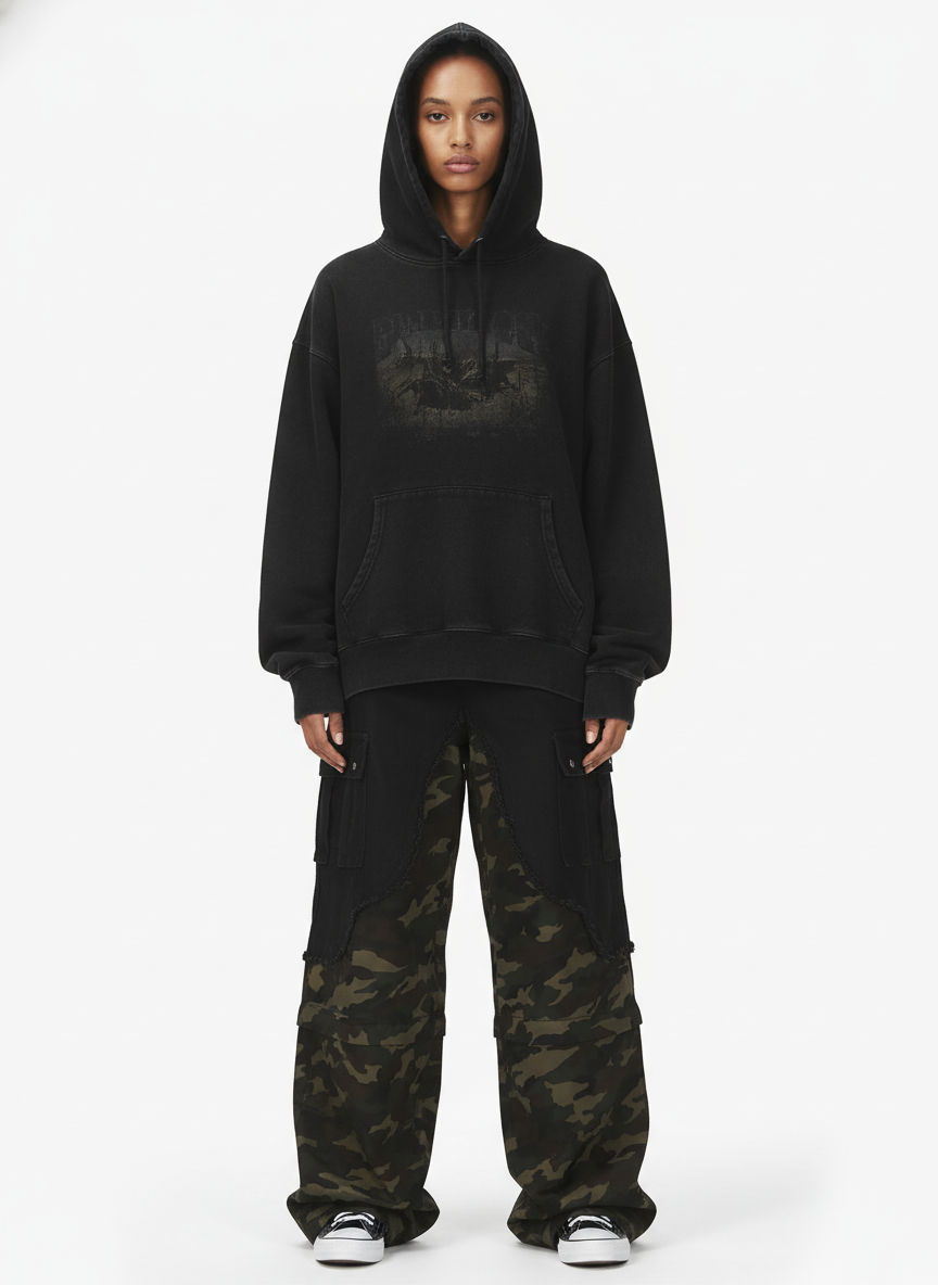 Retro Camouflage Faux Two-Piece Detachable Patchwork Pants-Fineriform