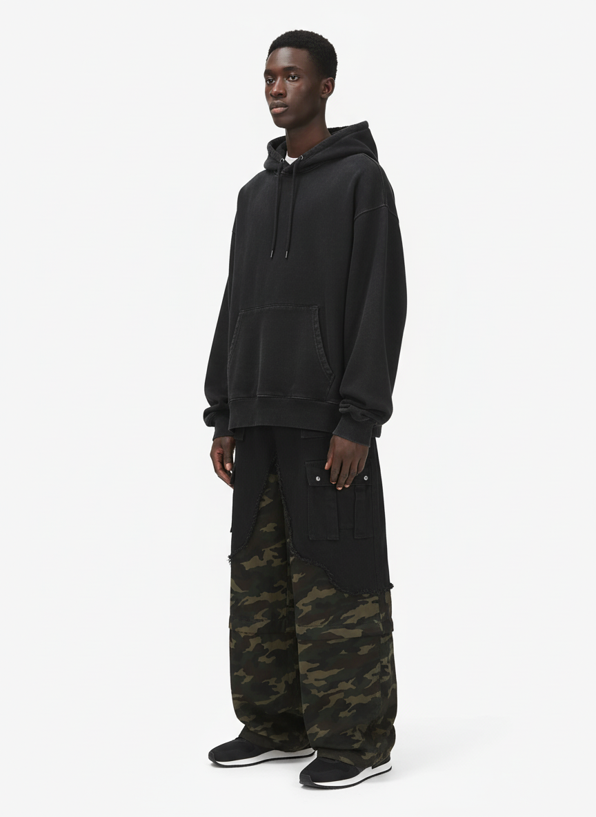 Retro Camouflage Faux Two-Piece Detachable Patchwork Pants-Fineriform