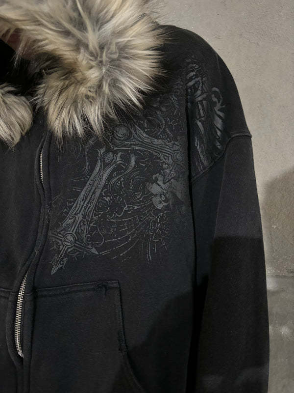 PROFOUND CROSS FUR ZIP-UP HOODIE-Fineriform