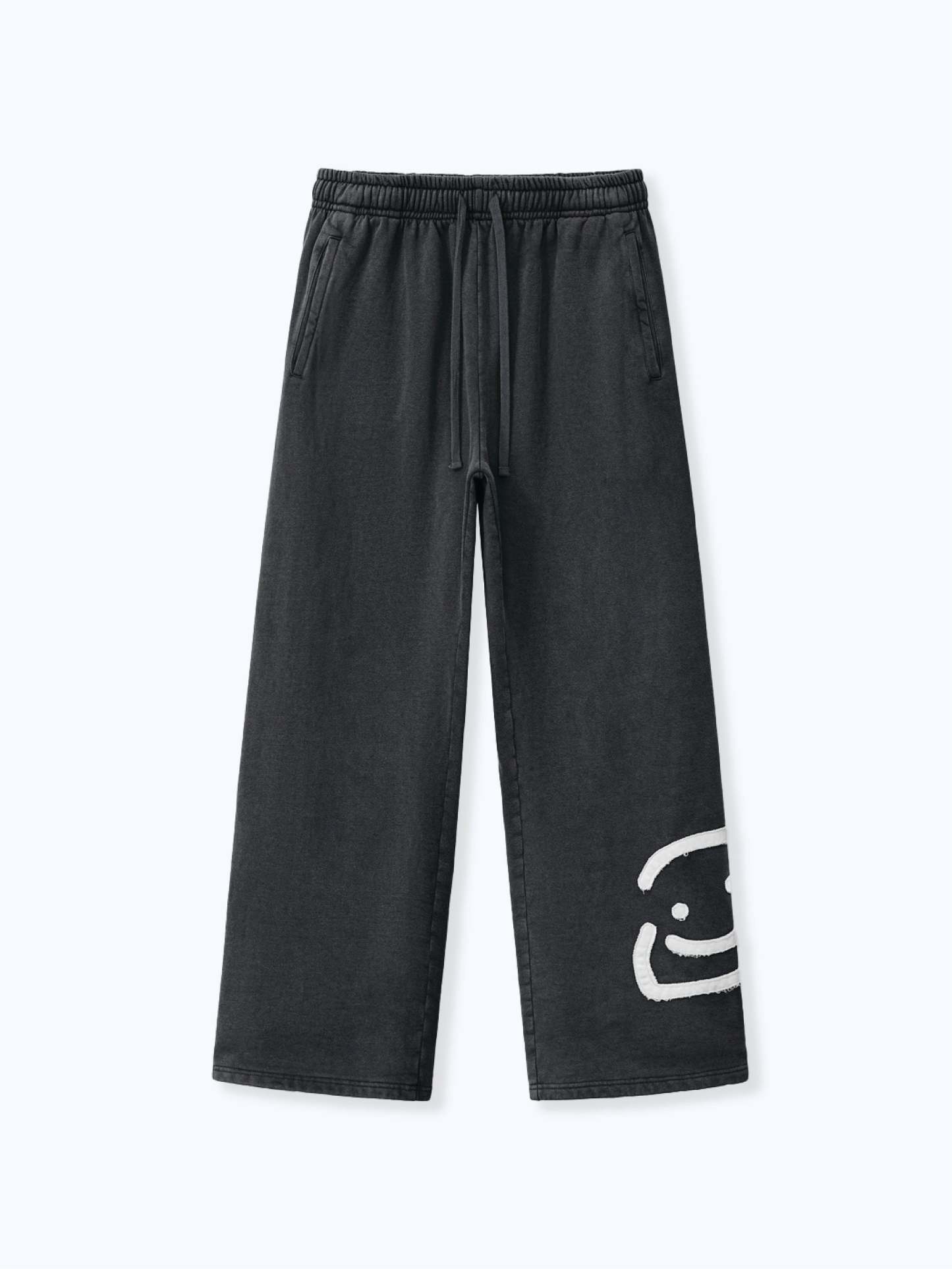 SMILEY PATCH SWEATPANTS - VINTAGE BLACK-Fineriform