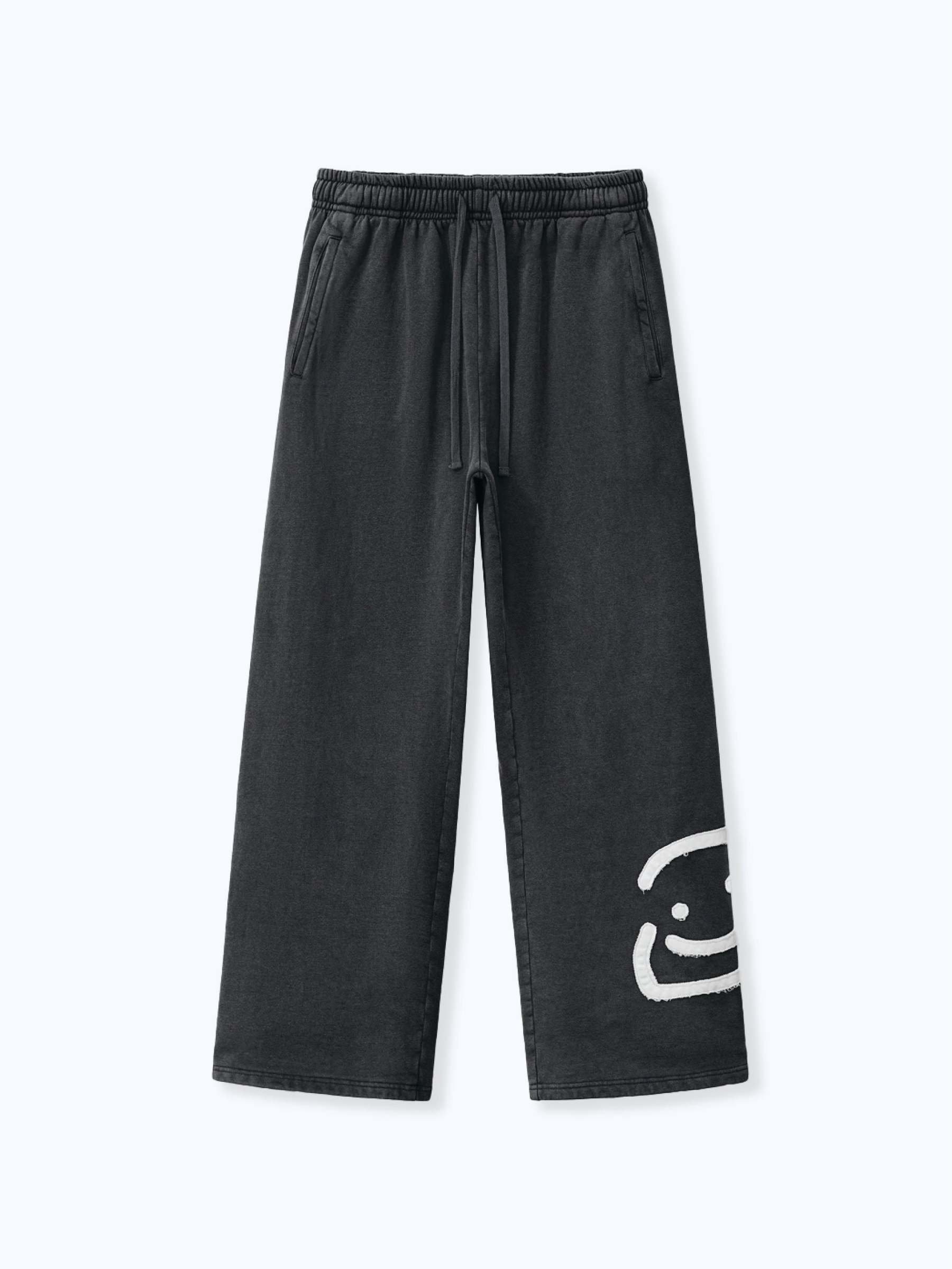 SMILEY PATCH SWEATPANTS - VINTAGE BLACK-Fineriform