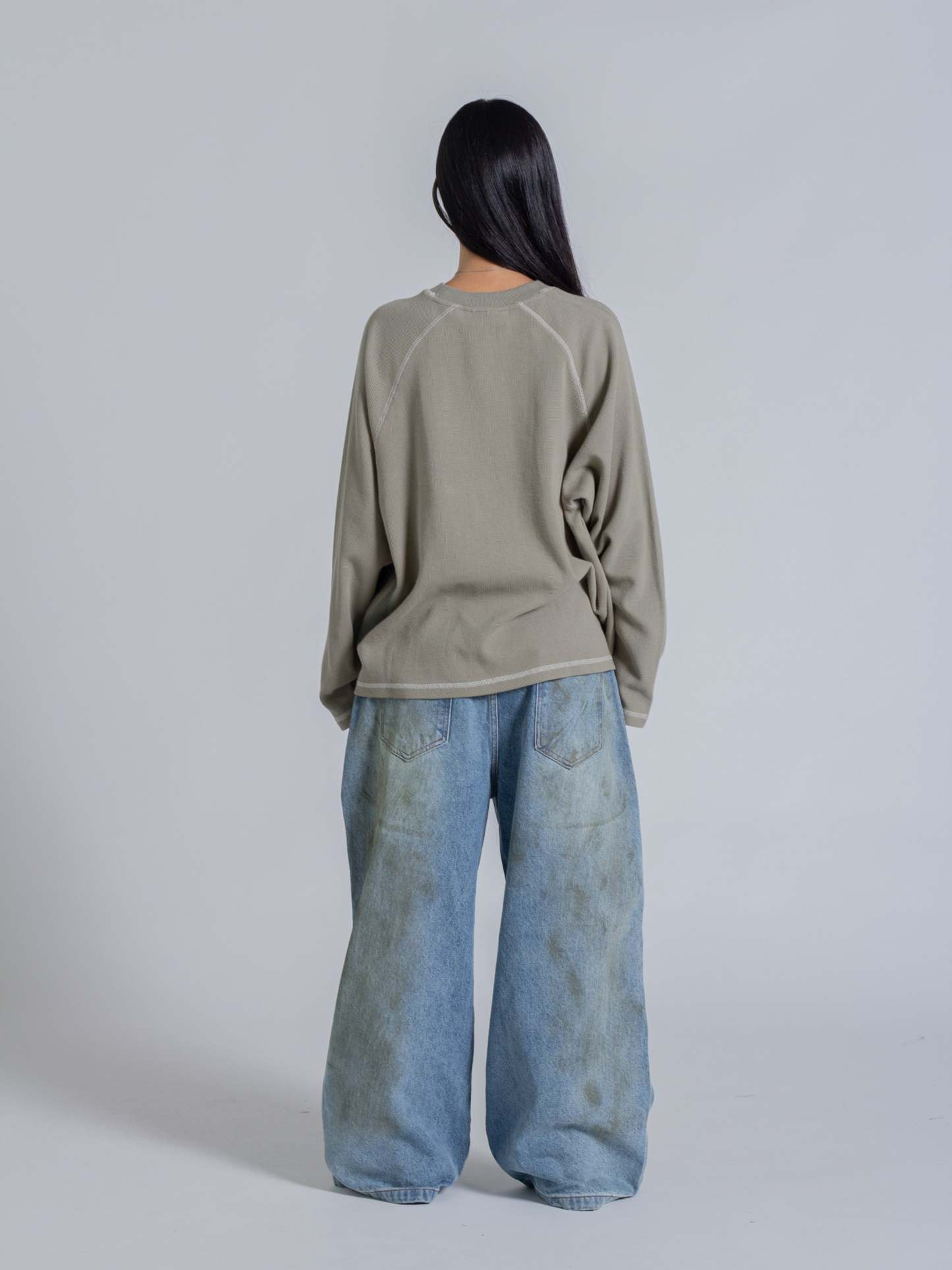 SMILEY WAFFLE LONG SLEEVE TEE - SAGE SMOKE-Fineriform