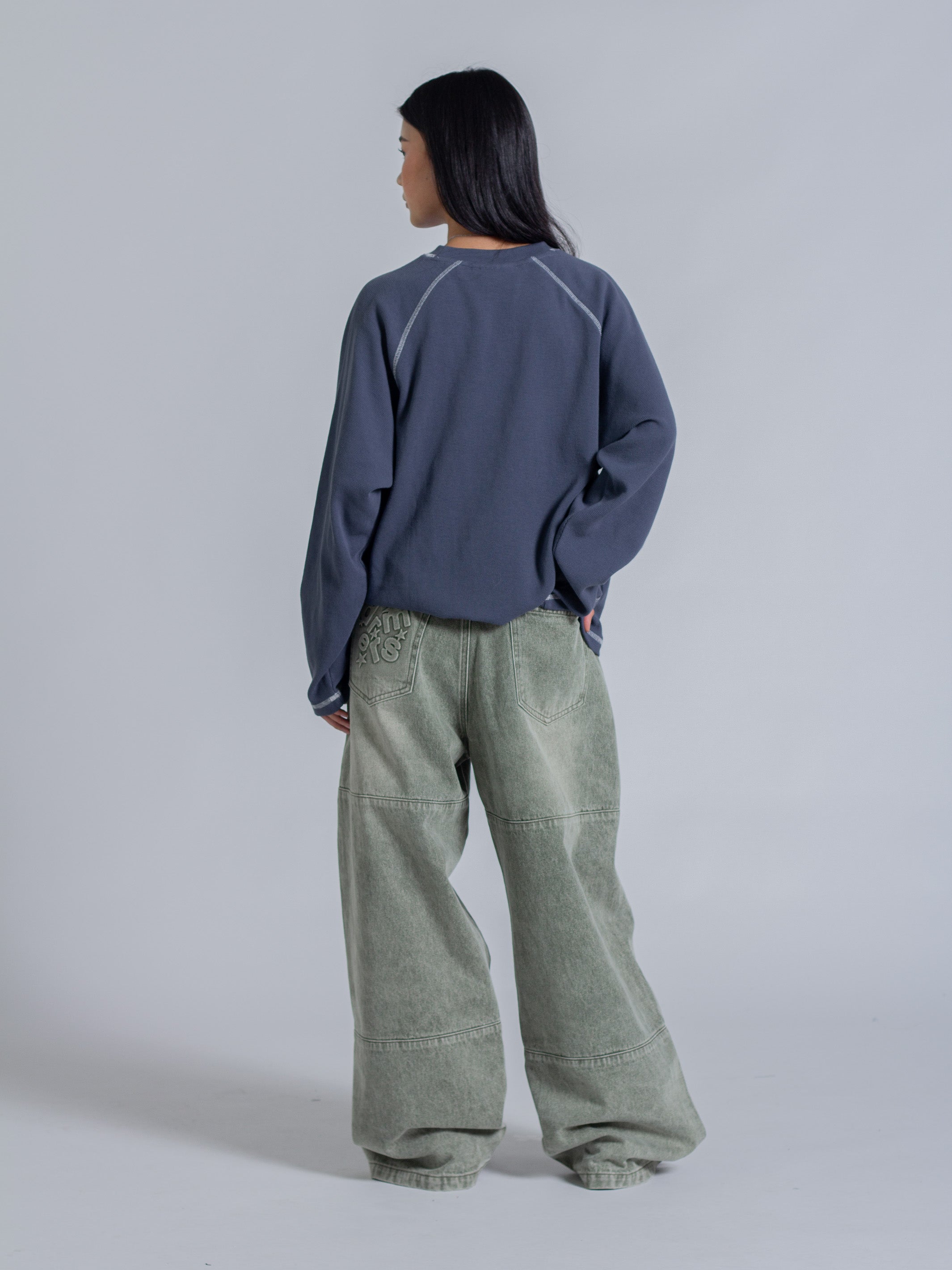 SMILEY WAFFLE LONG SLEEVE TEE - NAVY BLUE-Fineriform