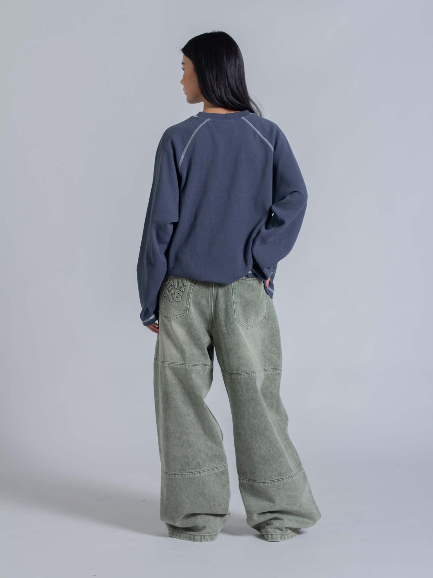 SMILEY WAFFLE LONG SLEEVE TEE - NAVY BLUE-Fineriform