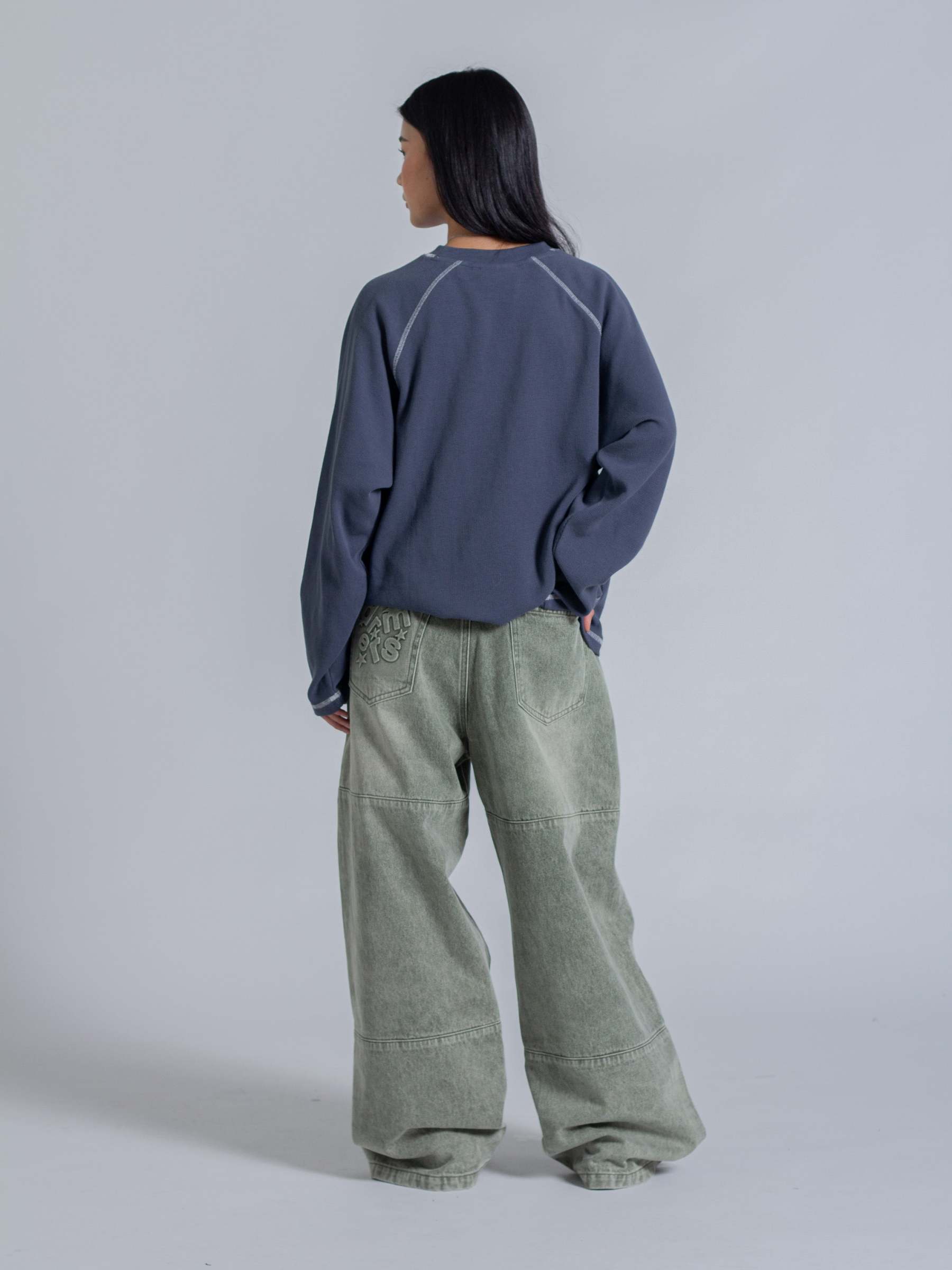 SMILEY WAFFLE LONG SLEEVE TEE - NAVY BLUE-Fineriform