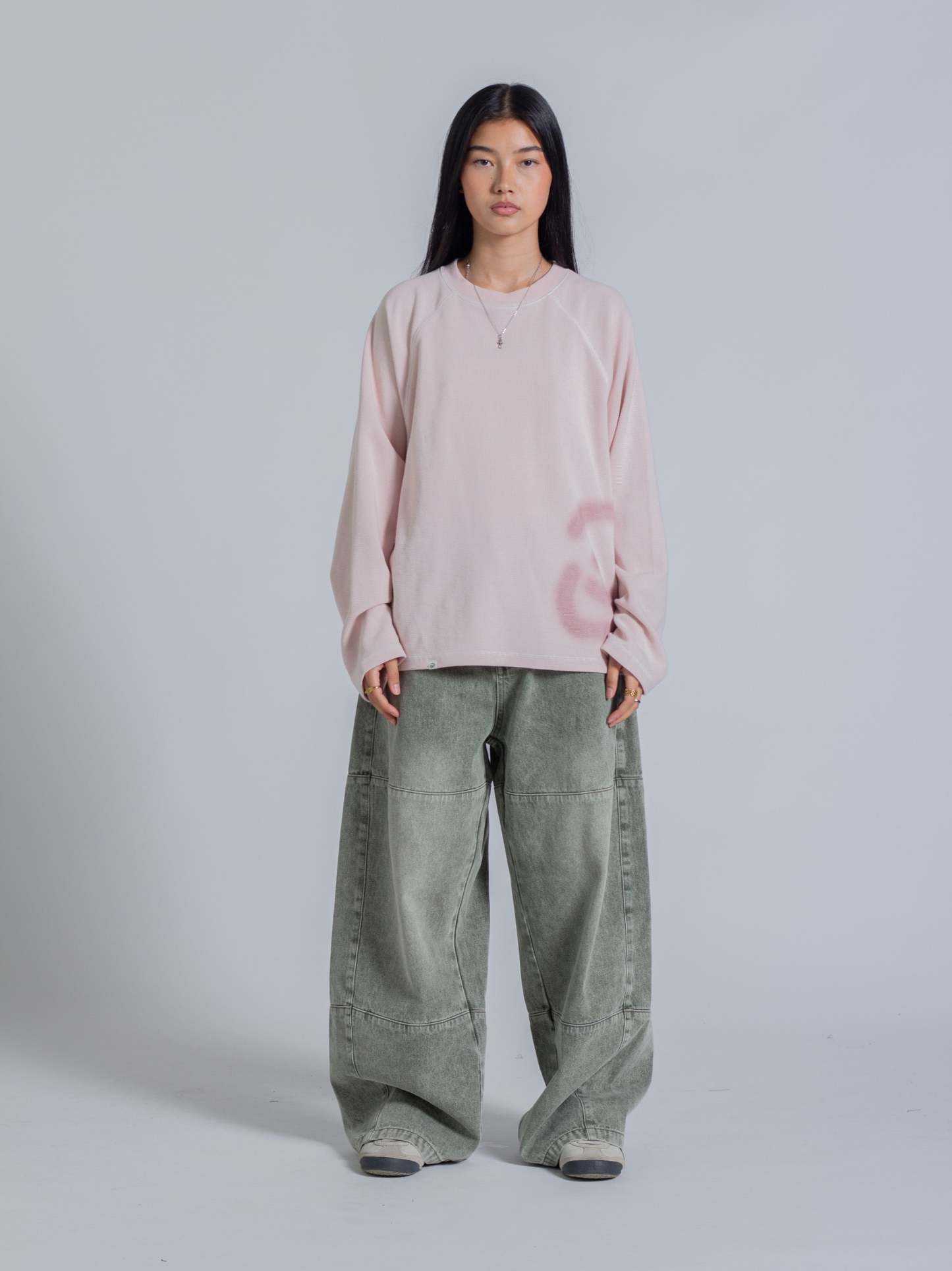 SMILEY WAFFLE LONG SLEEVE TEE - COTTON CANDY PINK-Fineriform