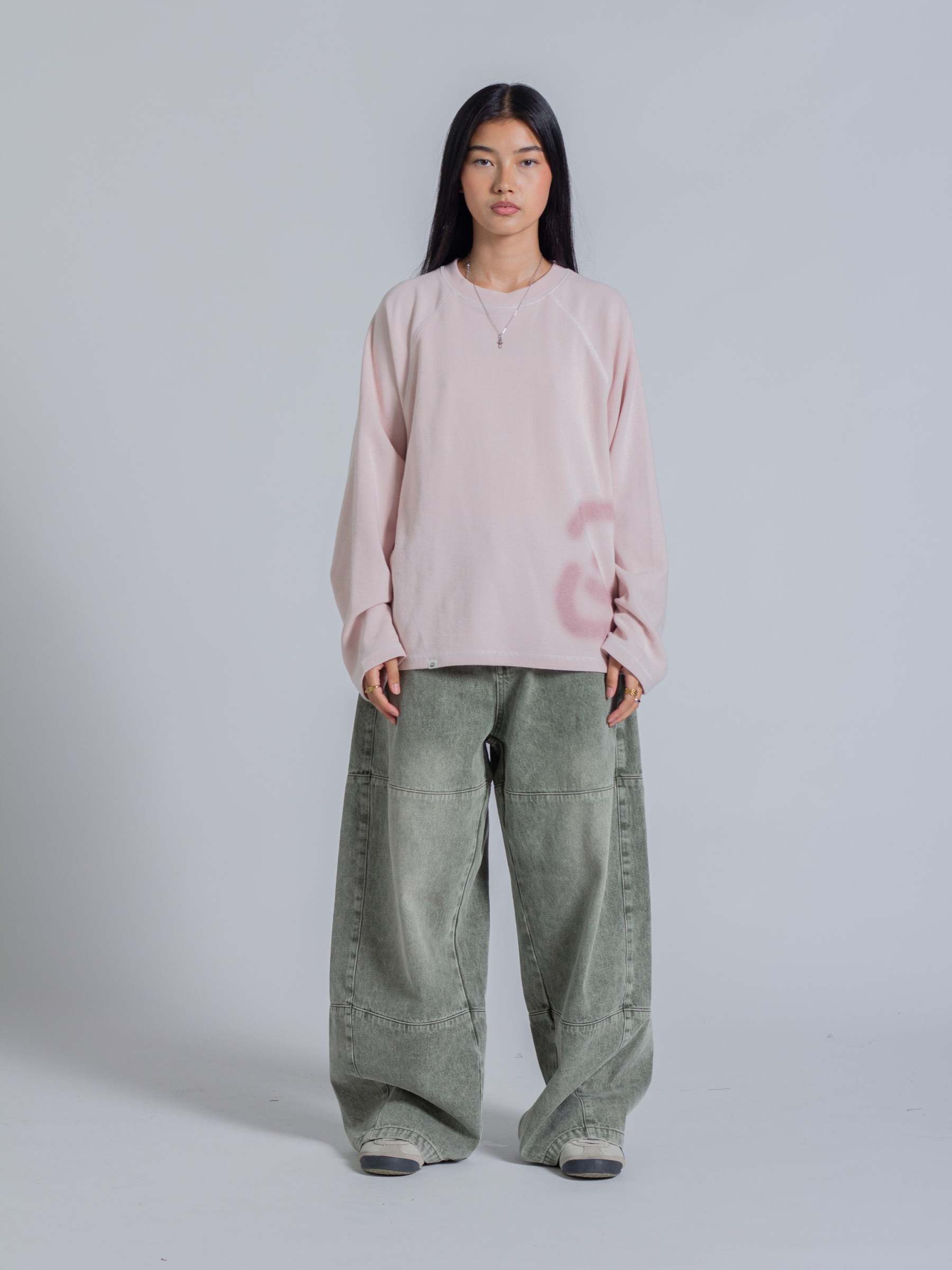 SMILEY WAFFLE LONG SLEEVE TEE - COTTON CANDY PINK-Fineriform