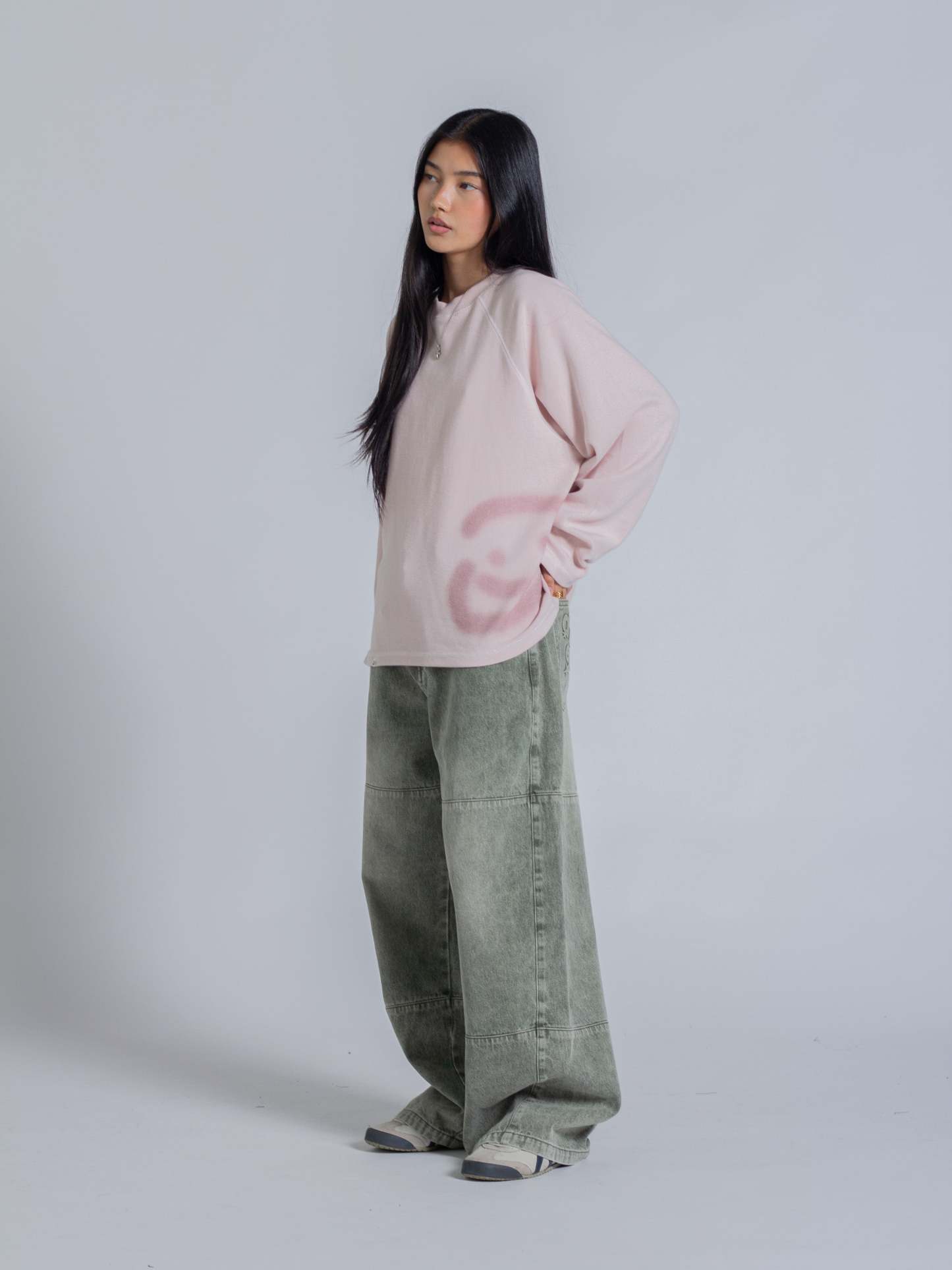 SMILEY WAFFLE LONG SLEEVE TEE - COTTON CANDY PINK-Fineriform