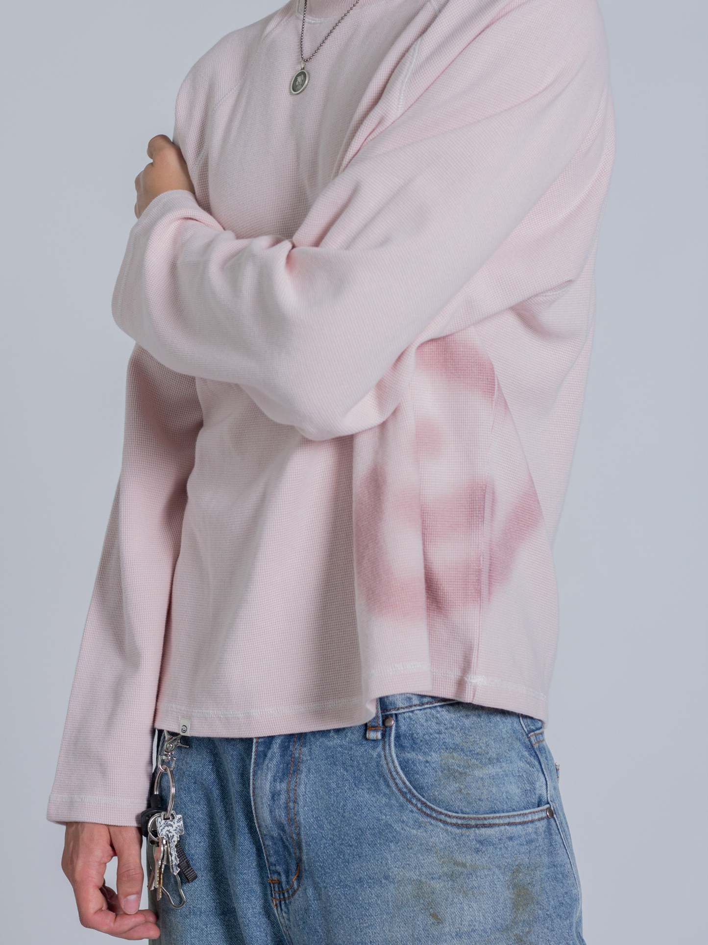 SMILEY WAFFLE LONG SLEEVE TEE - COTTON CANDY PINK-Fineriform