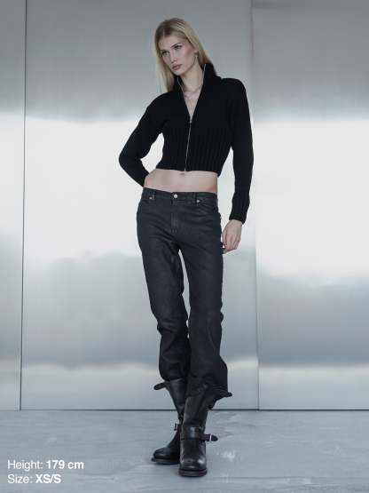 ZIP CARDIGAN - BLACK-Fineriform