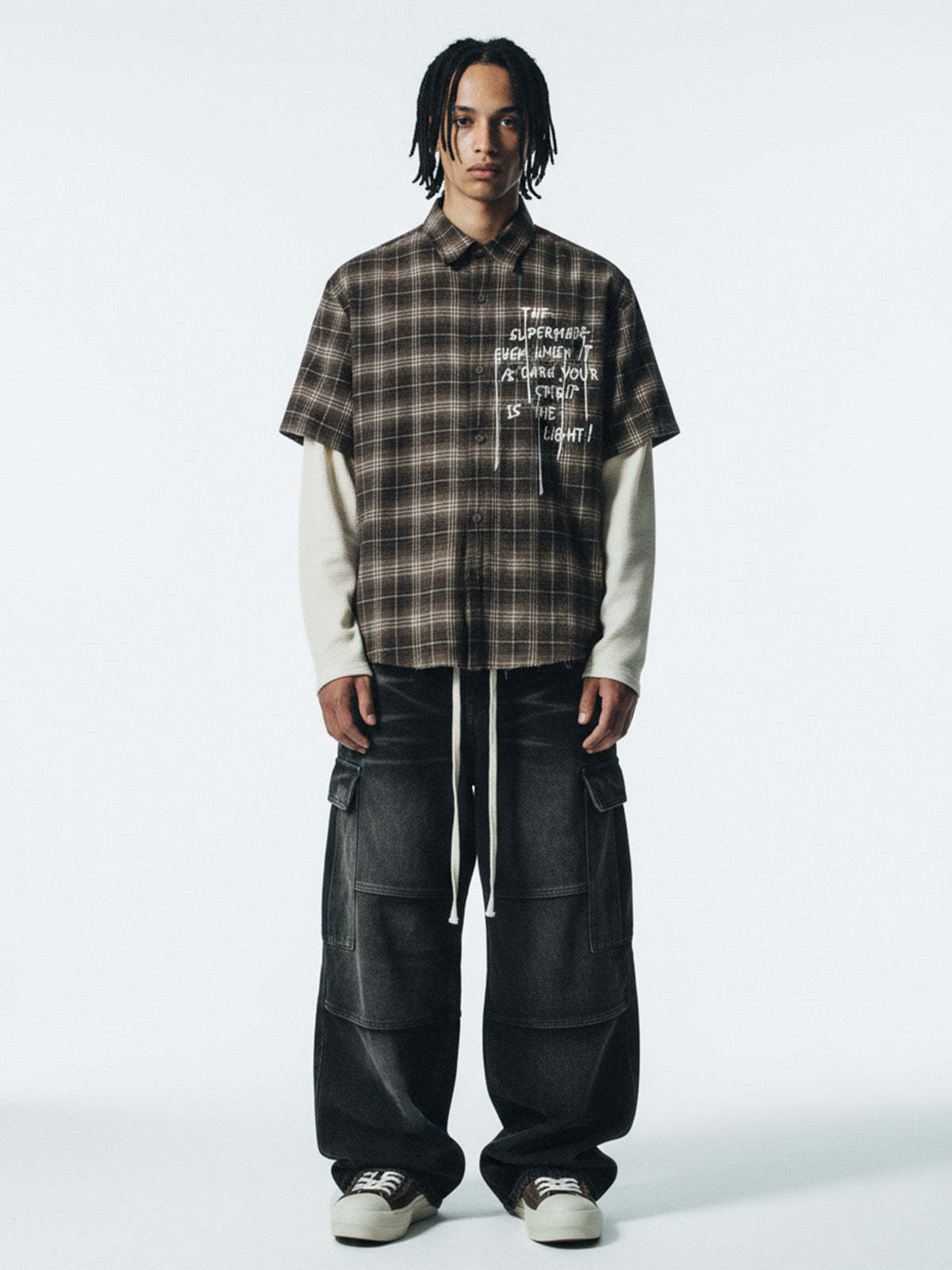 Cotton Street Distressed Plaid Faux Two-Piece Shirt-Fineriform