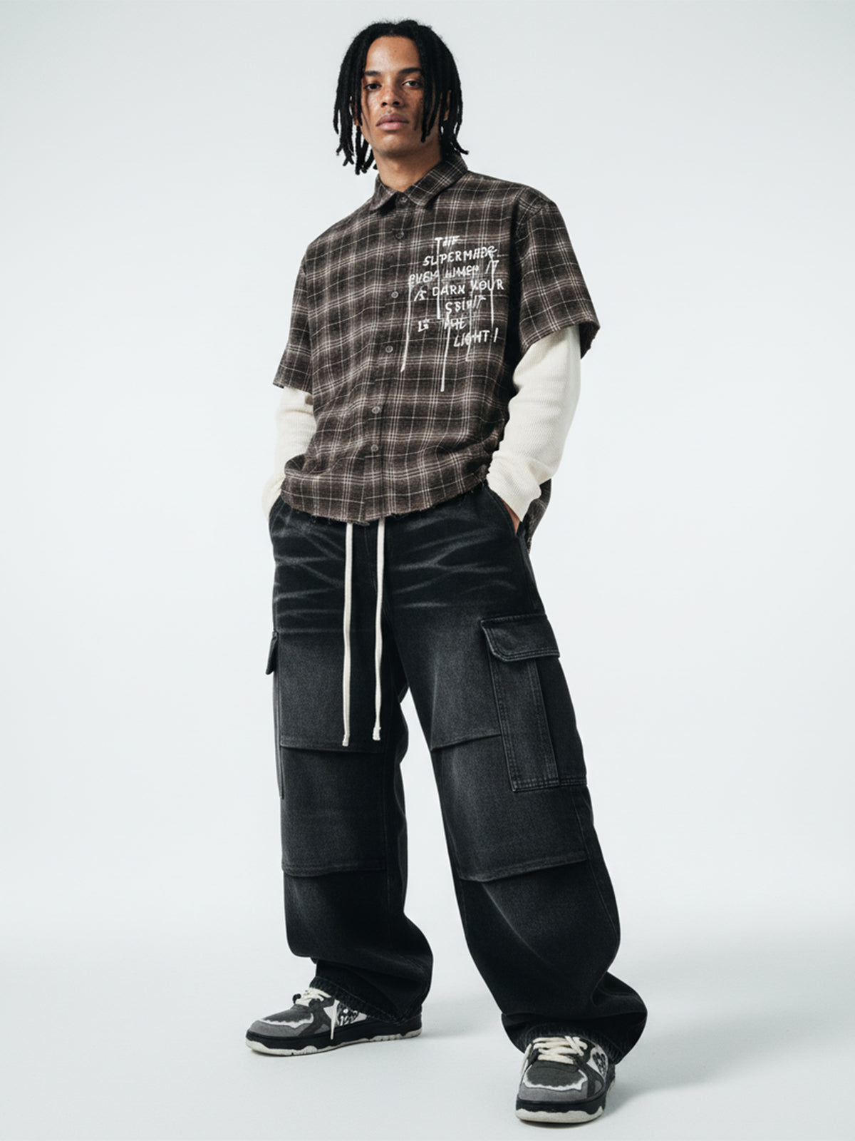 Cotton Street Distressed Plaid Faux Two-Piece Shirt-Fineriform