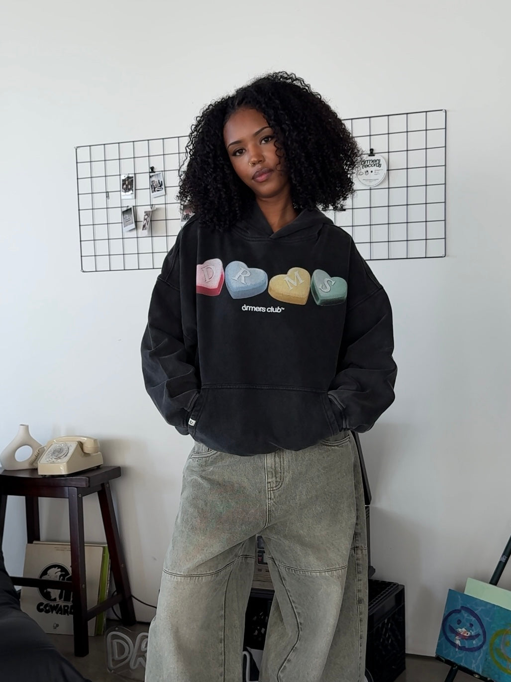 CANDY HEARTS HOODIE - VINTAGE BLACK-Fineriform