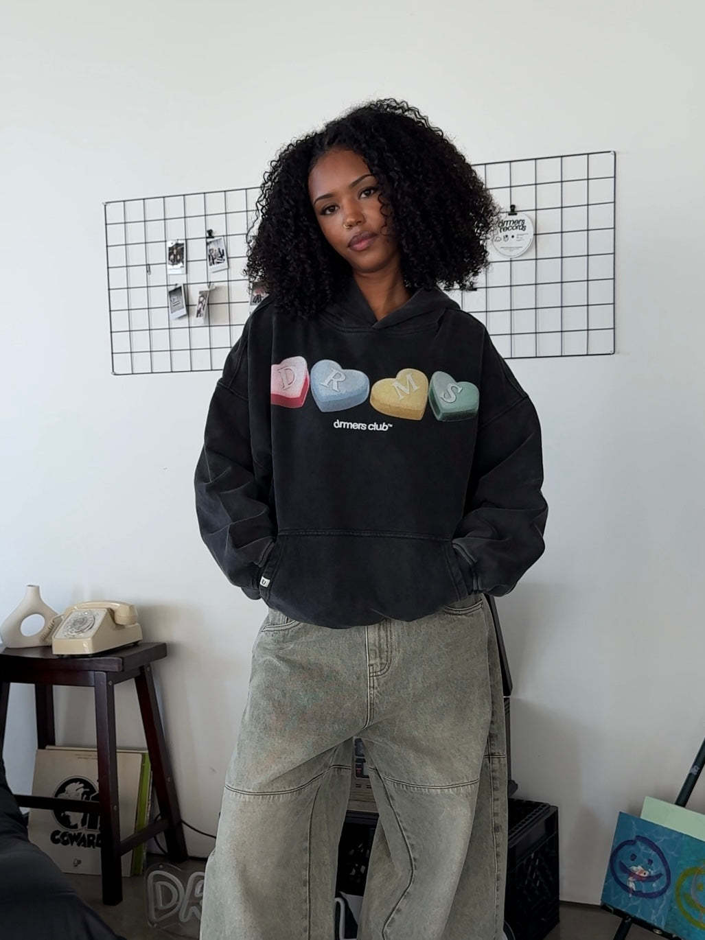 CANDY HEARTS HOODIE - VINTAGE BLACK-Fineriform