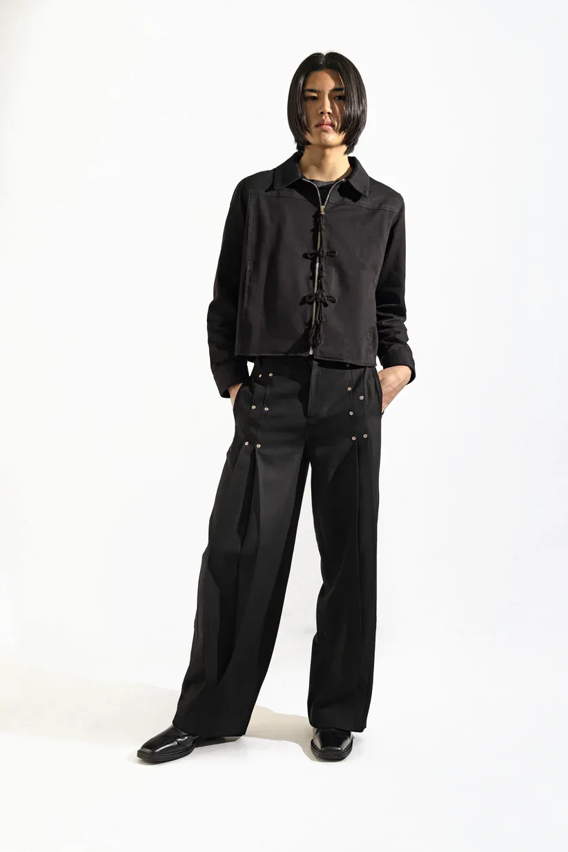 PLEATED RIVET PANTS-Fineriform