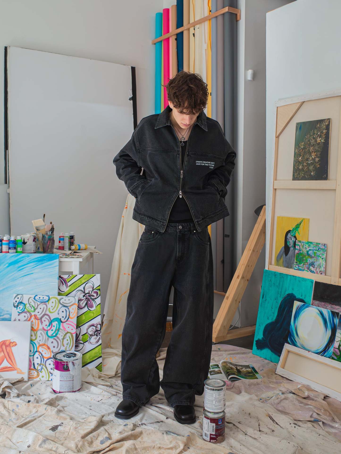 CREATIVE DEPT DENIM WORK JACKET - BLACK-Fineriform