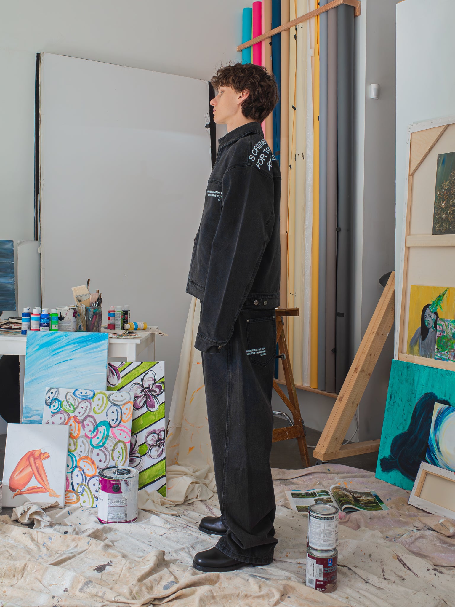 CREATIVE DEPT DENIM WORK JACKET - BLACK-Fineriform