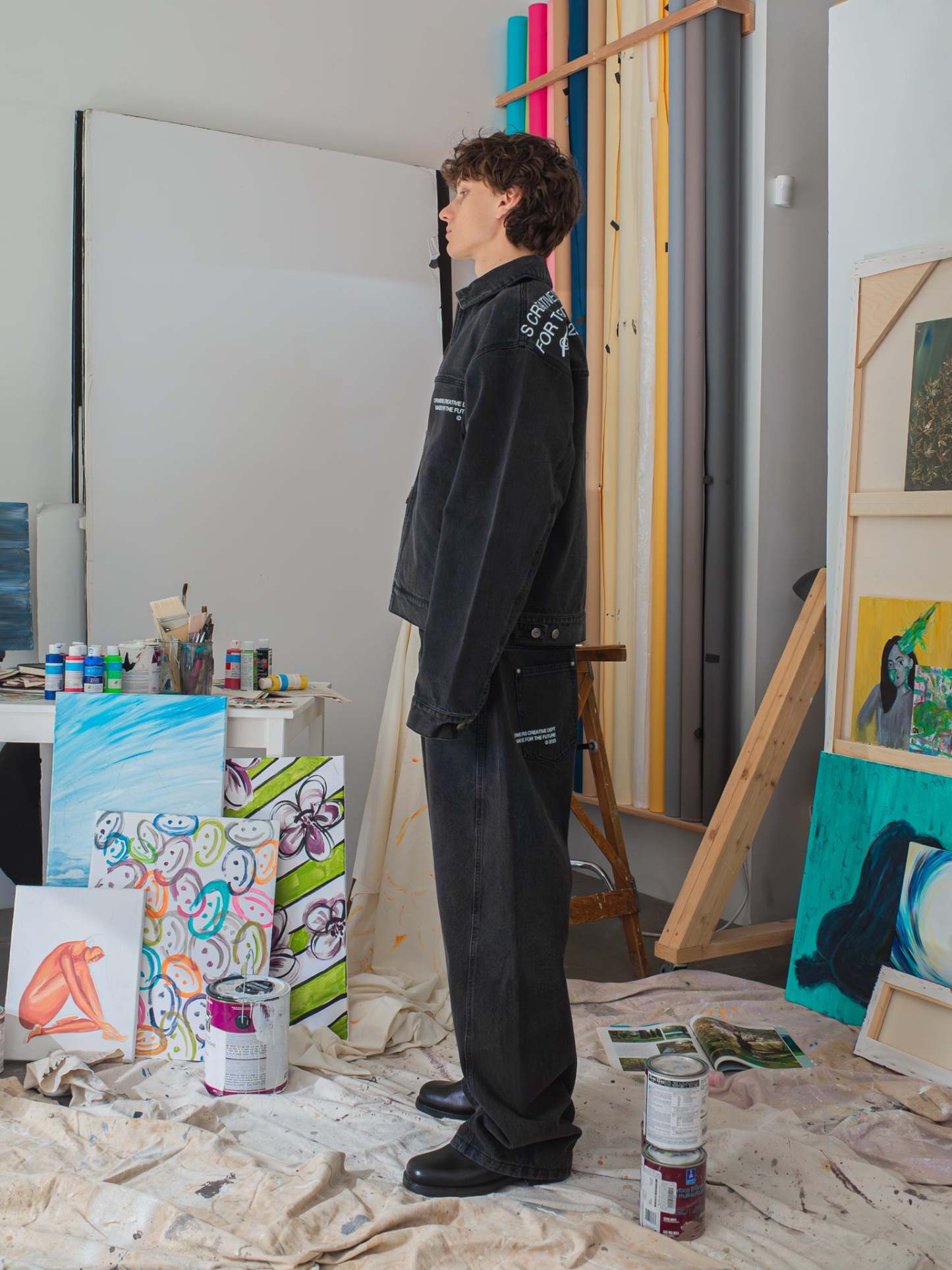 CREATIVE DEPT DENIM WORK JACKET - BLACK-Fineriform