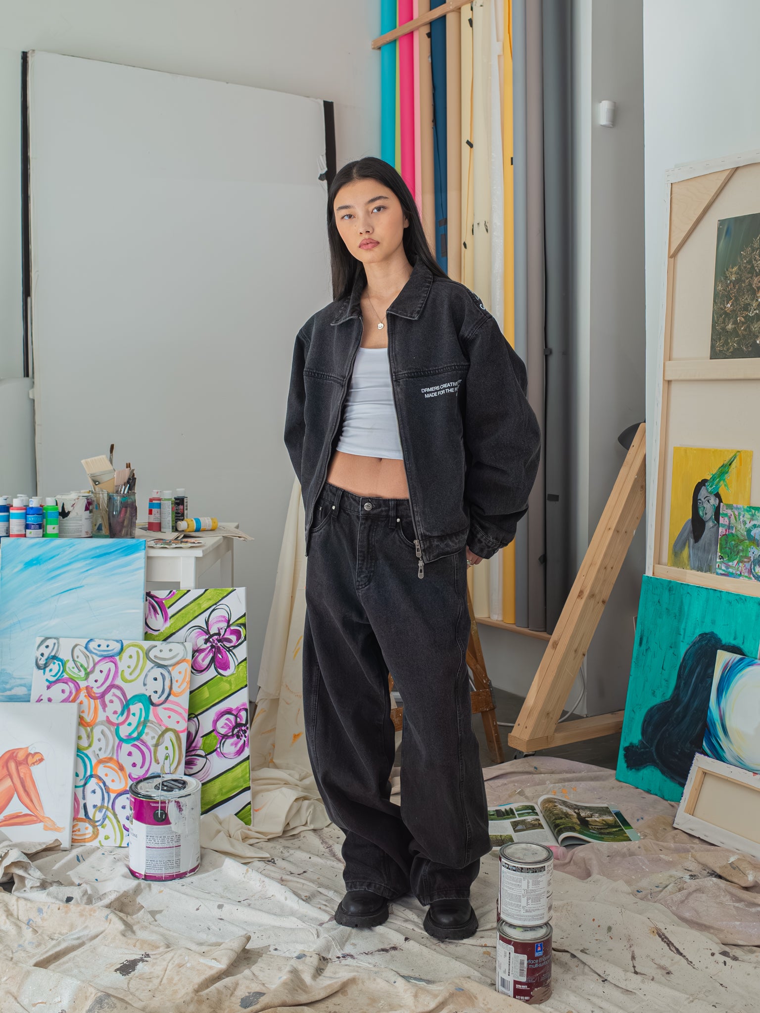 CREATIVE DEPT DENIM WORK JACKET - BLACK-Fineriform