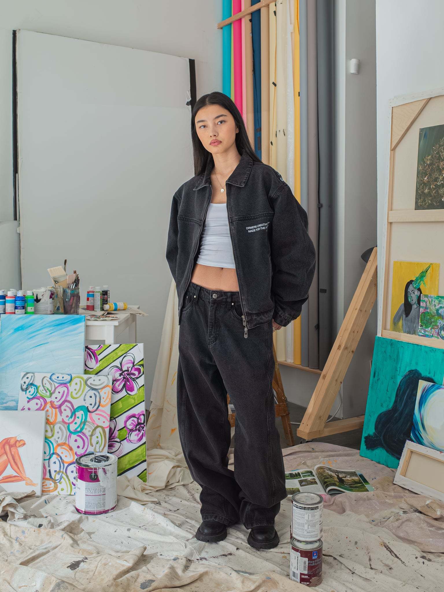 CREATIVE DEPT DENIM WORK JACKET - BLACK-Fineriform