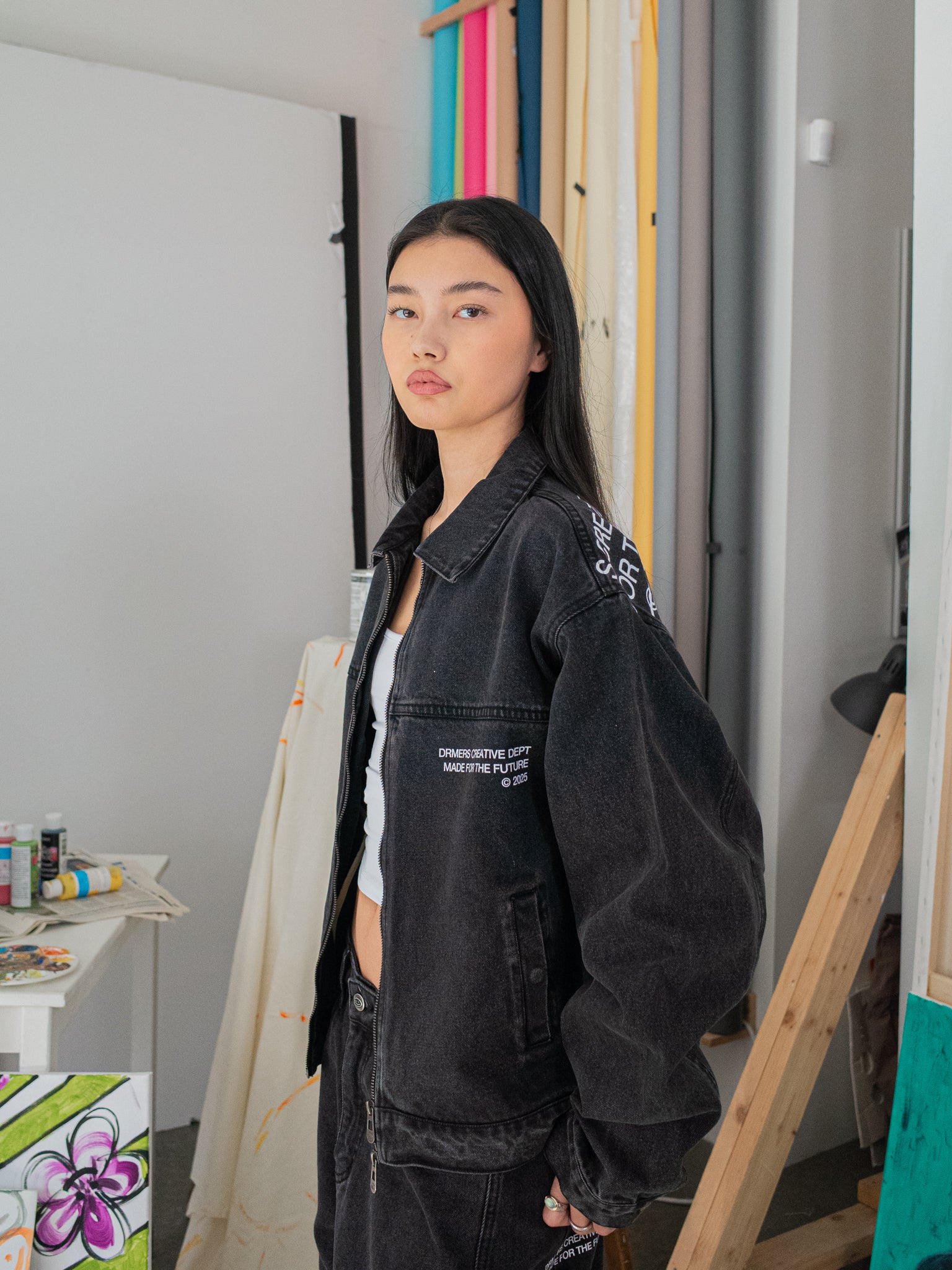 CREATIVE DEPT DENIM WORK JACKET - BLACK-Fineriform