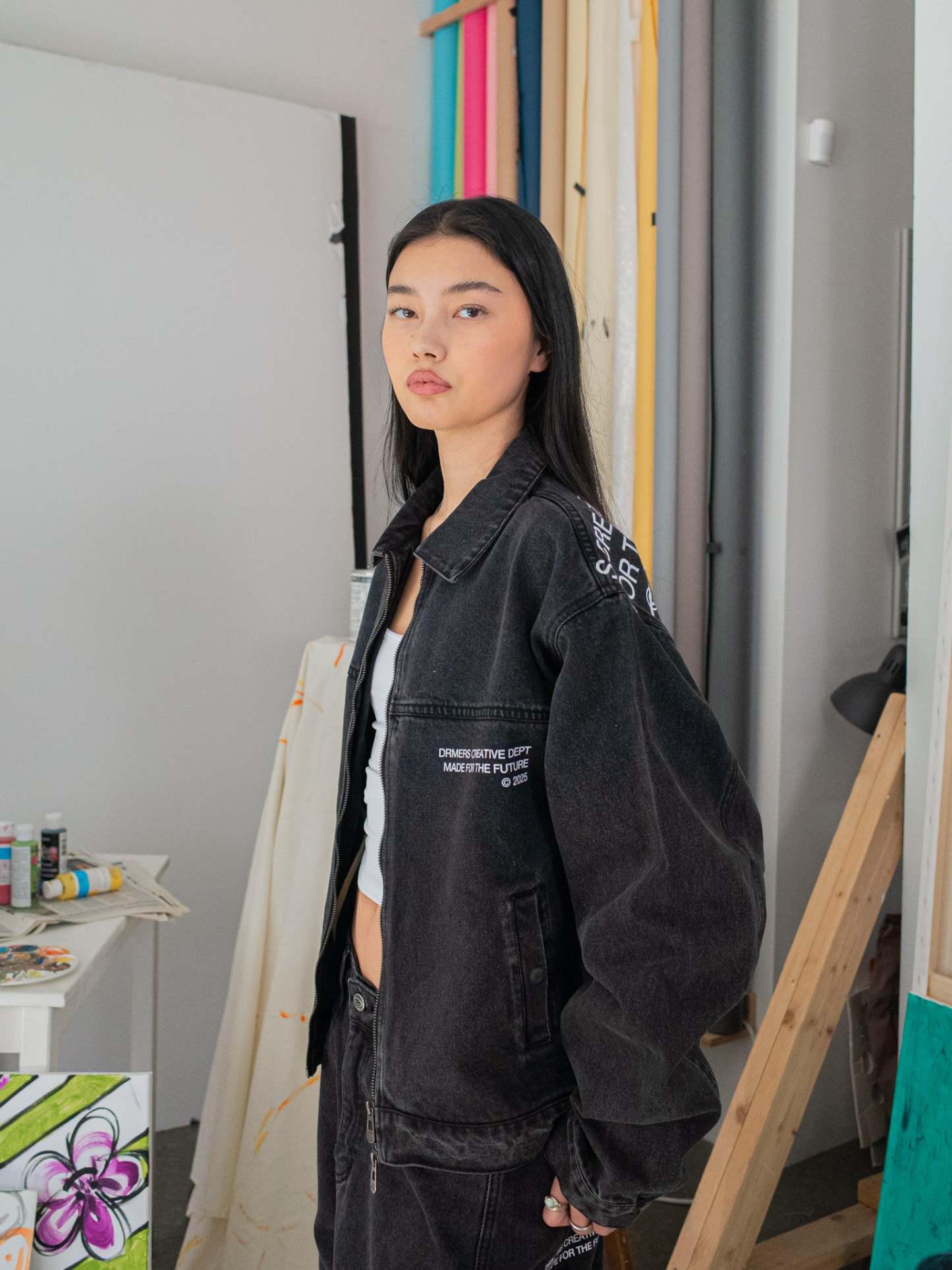 CREATIVE DEPT DENIM WORK JACKET - BLACK-Fineriform