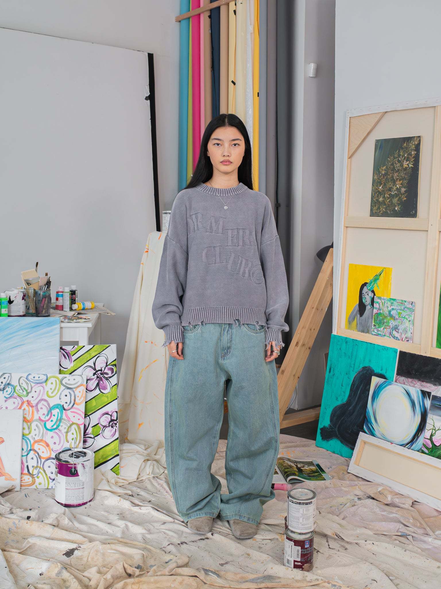 FALLING LETTERS KNIT - WASHED PURPLE-Fineriform