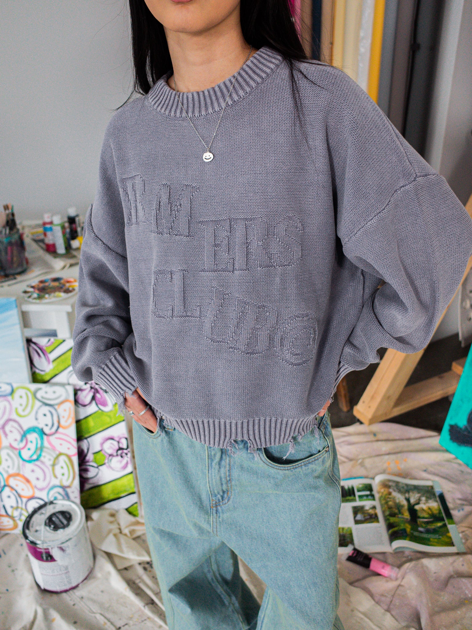 FALLING LETTERS KNIT - WASHED PURPLE-Fineriform