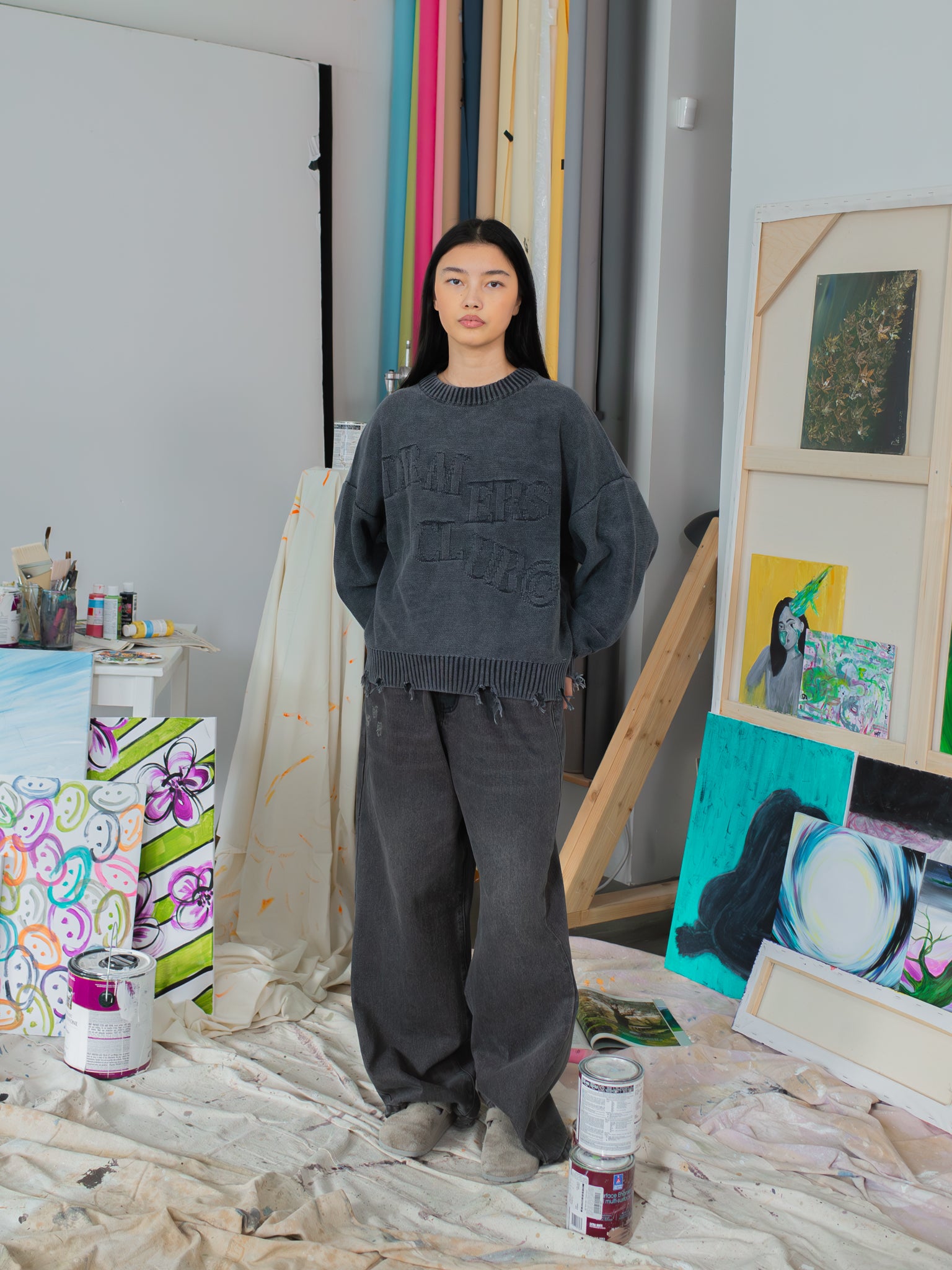 FALLING LETTERS KNIT - WASHED GREY-Fineriform