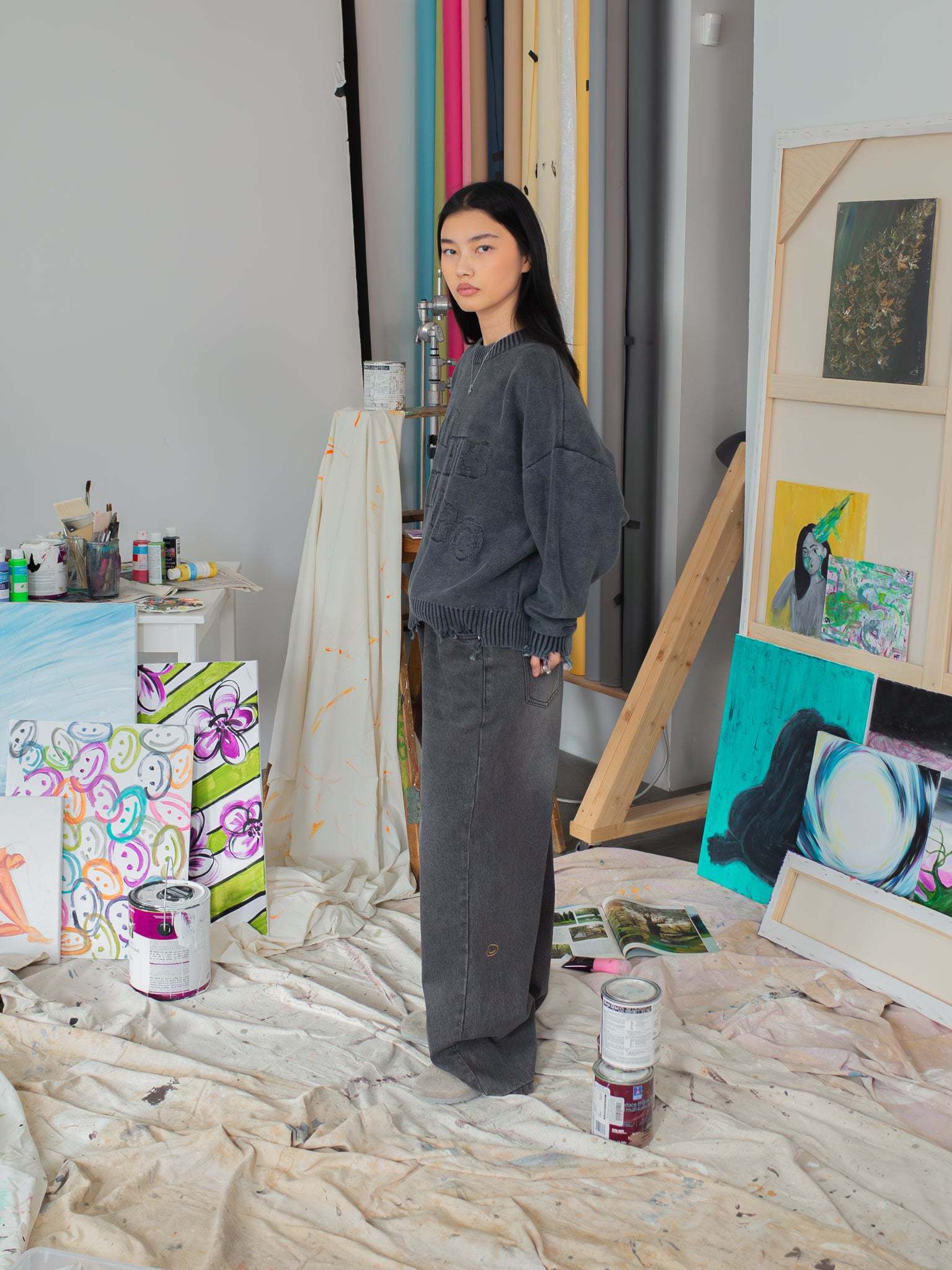 FALLING LETTERS KNIT - WASHED GREY-Fineriform