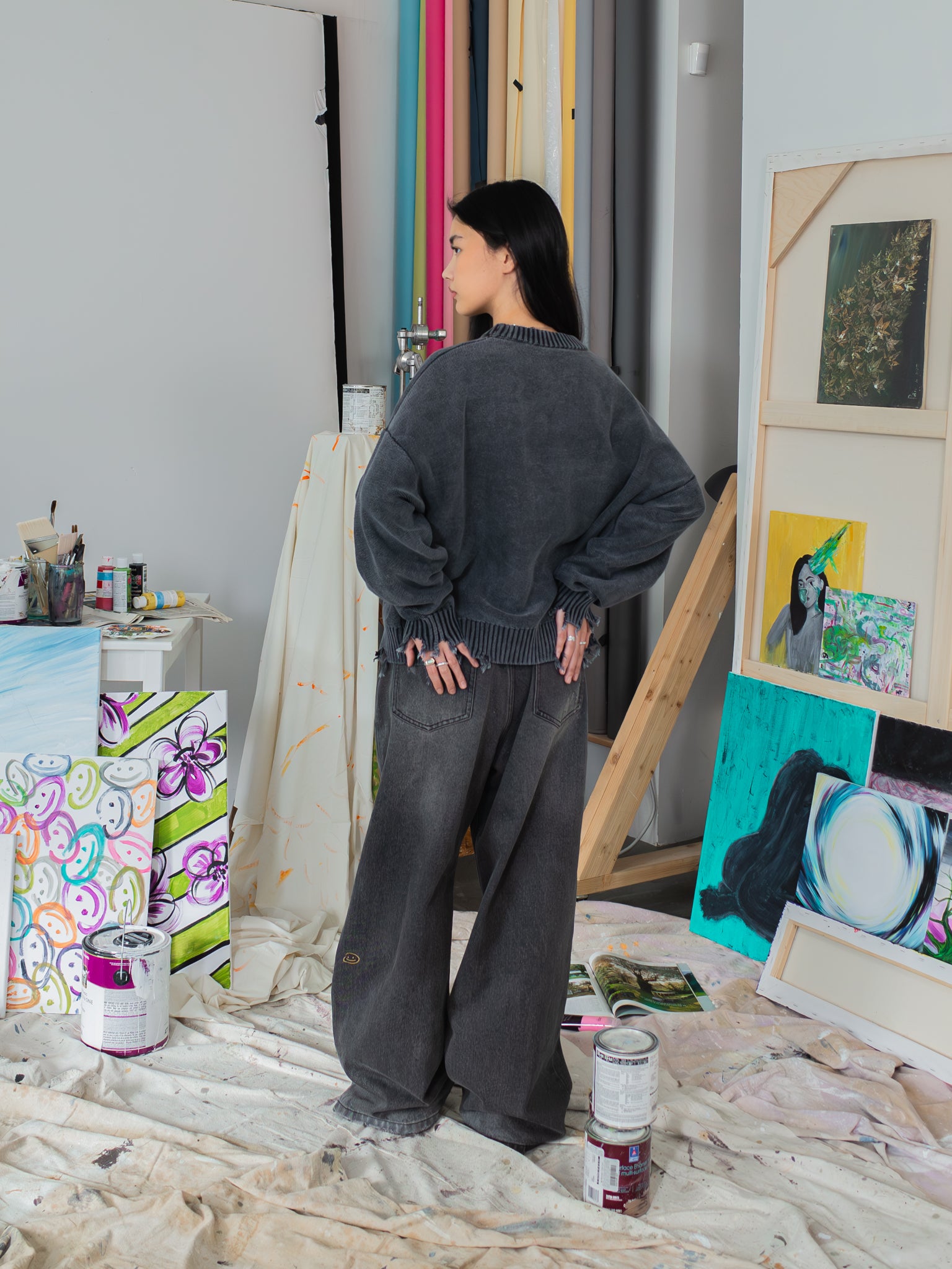 FALLING LETTERS KNIT - WASHED GREY-Fineriform