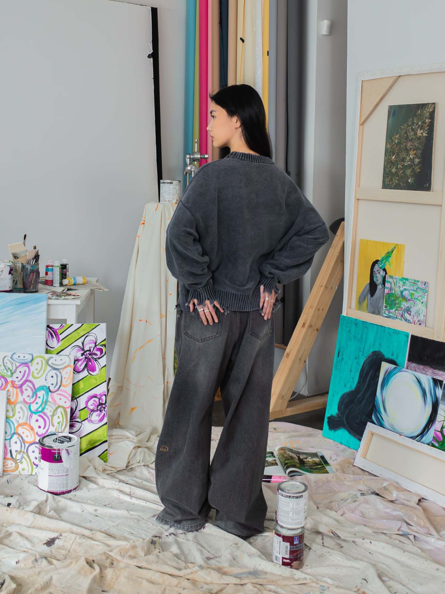 FALLING LETTERS KNIT - WASHED GREY-Fineriform