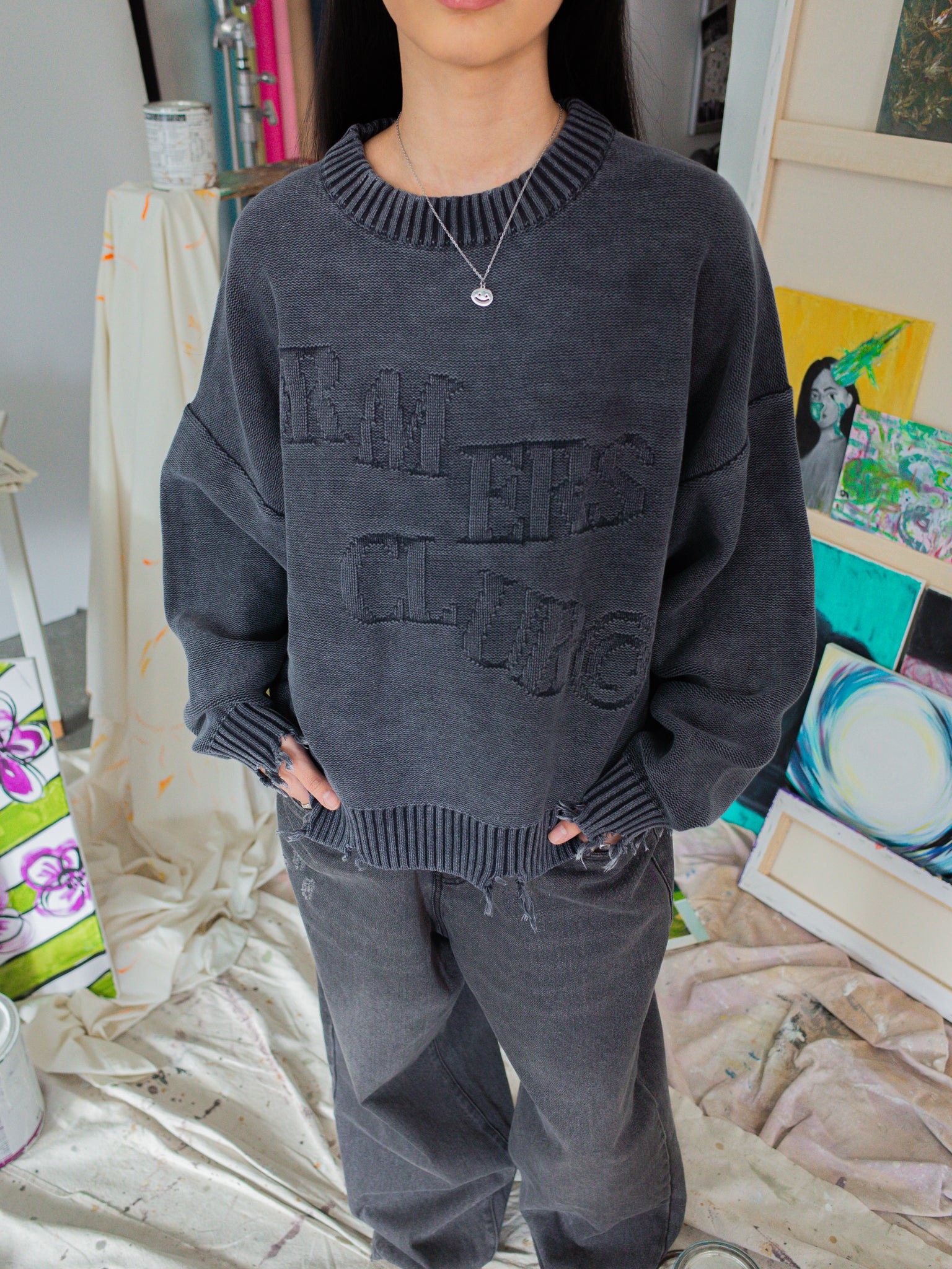 FALLING LETTERS KNIT - WASHED GREY-Fineriform
