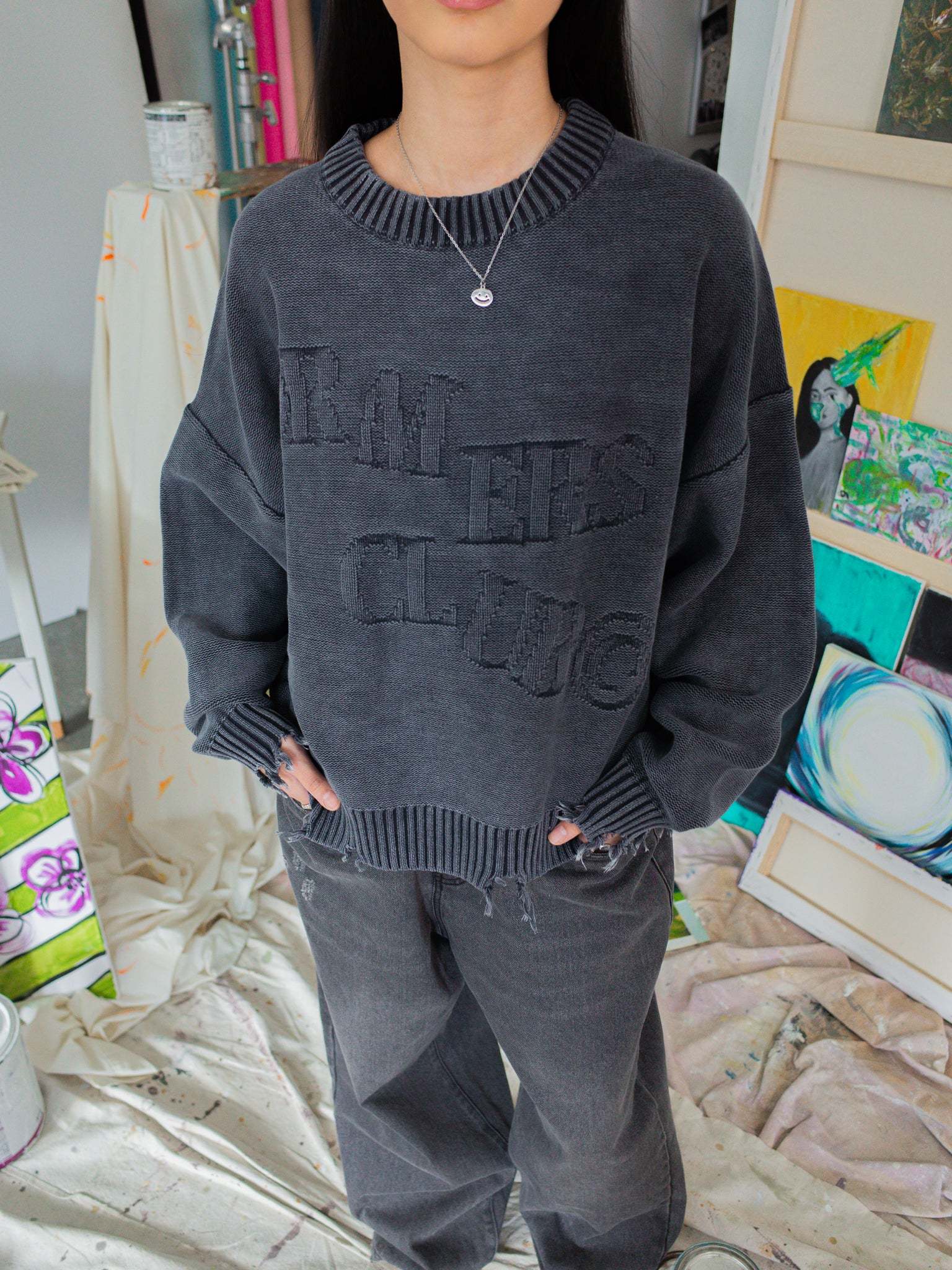 FALLING LETTERS KNIT - WASHED GREY-Fineriform
