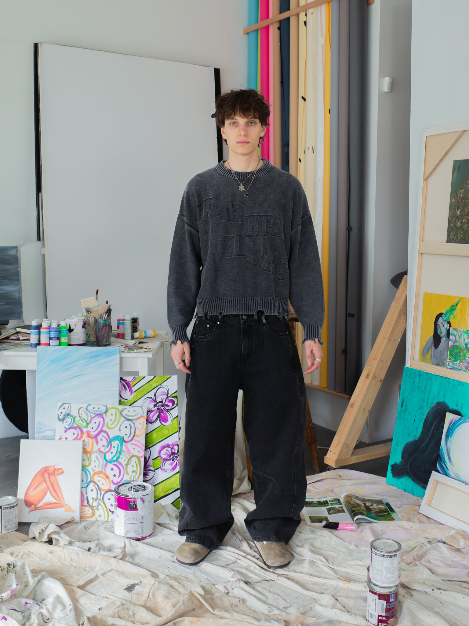 FALLING LETTERS KNIT - WASHED GREY-Fineriform