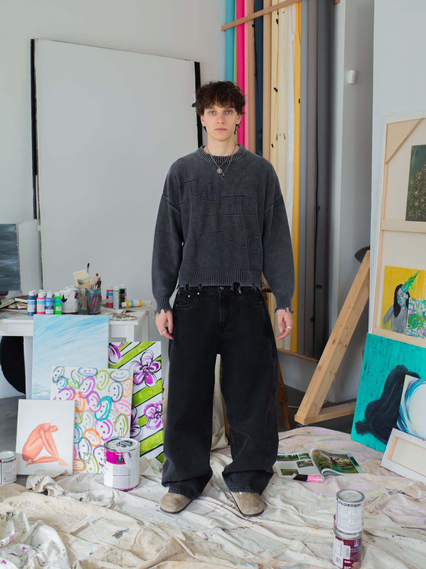 FALLING LETTERS KNIT - WASHED GREY-Fineriform