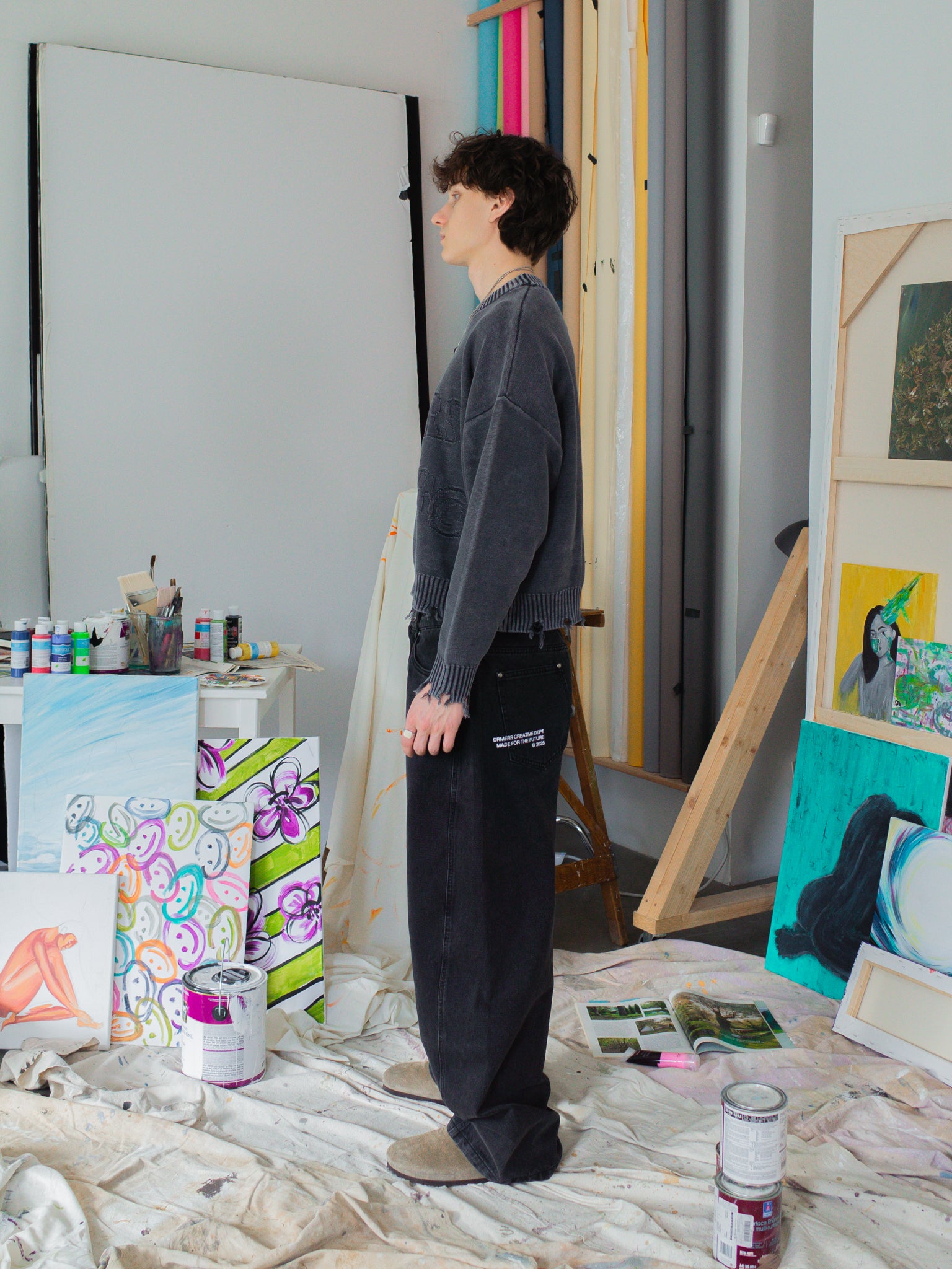 FALLING LETTERS KNIT - WASHED GREY-Fineriform