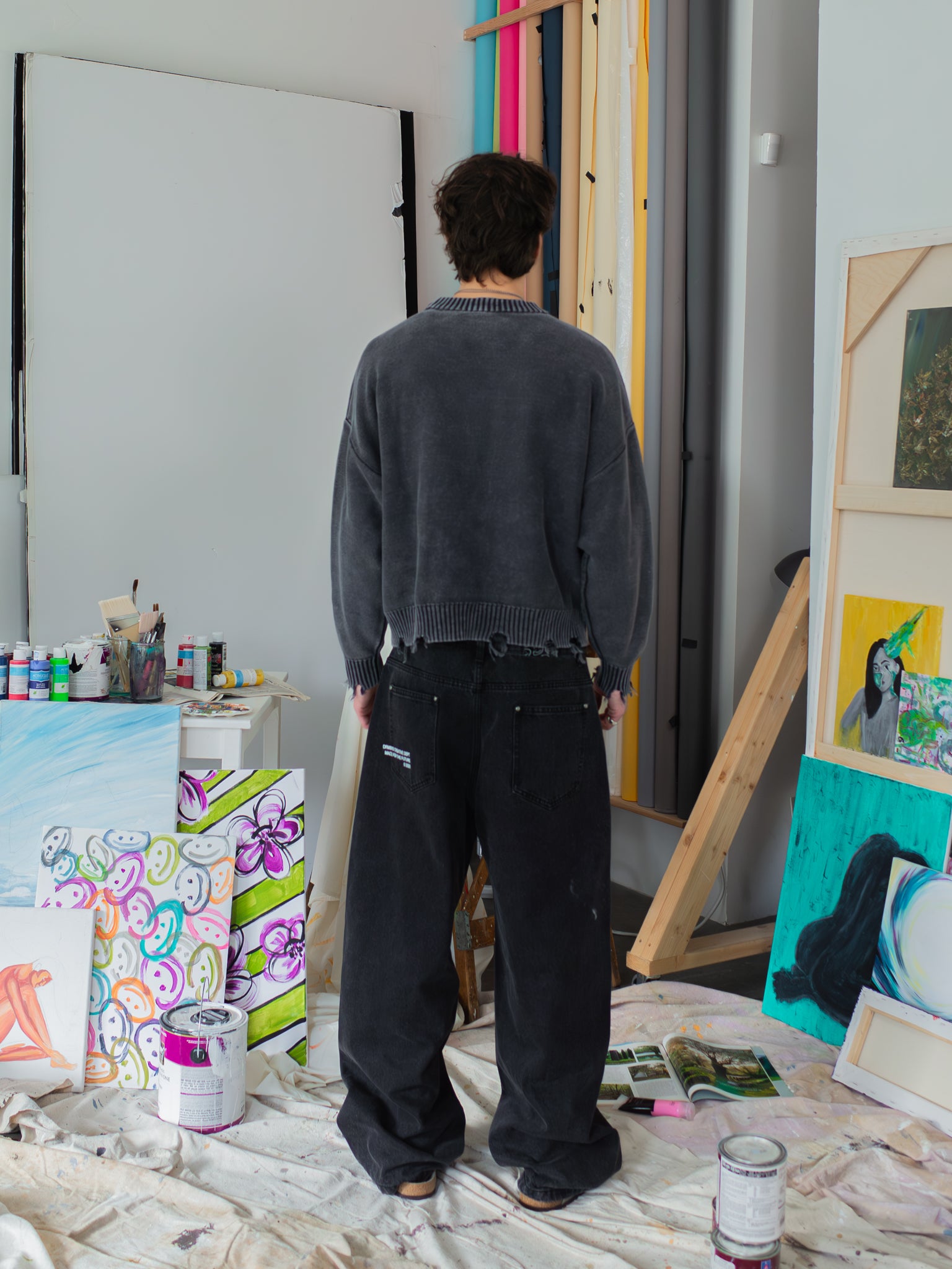 FALLING LETTERS KNIT - WASHED GREY-Fineriform