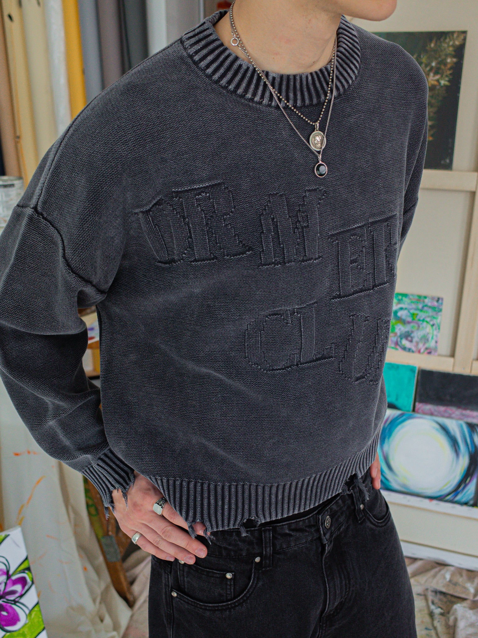 FALLING LETTERS KNIT - WASHED GREY-Fineriform