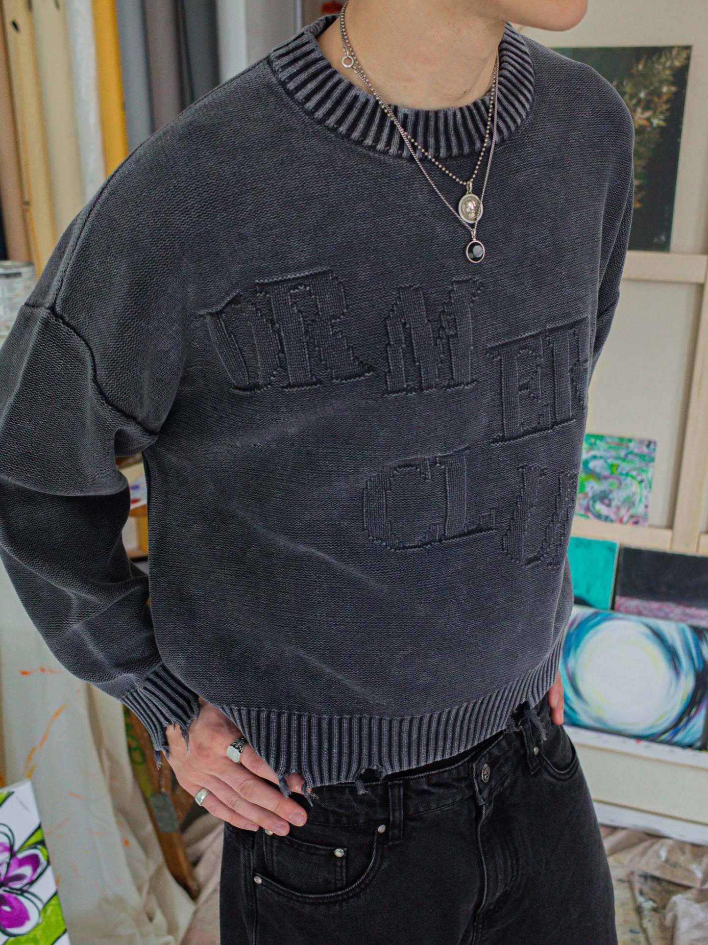 FALLING LETTERS KNIT - WASHED GREY-Fineriform