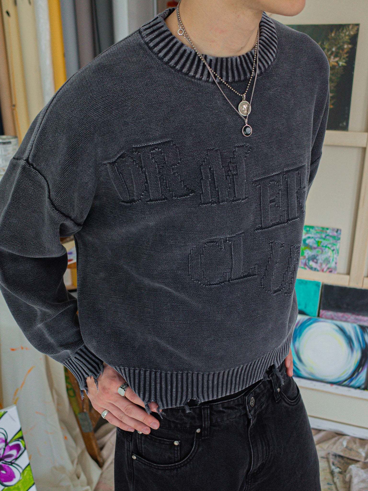 FALLING LETTERS KNIT - WASHED GREY-Fineriform