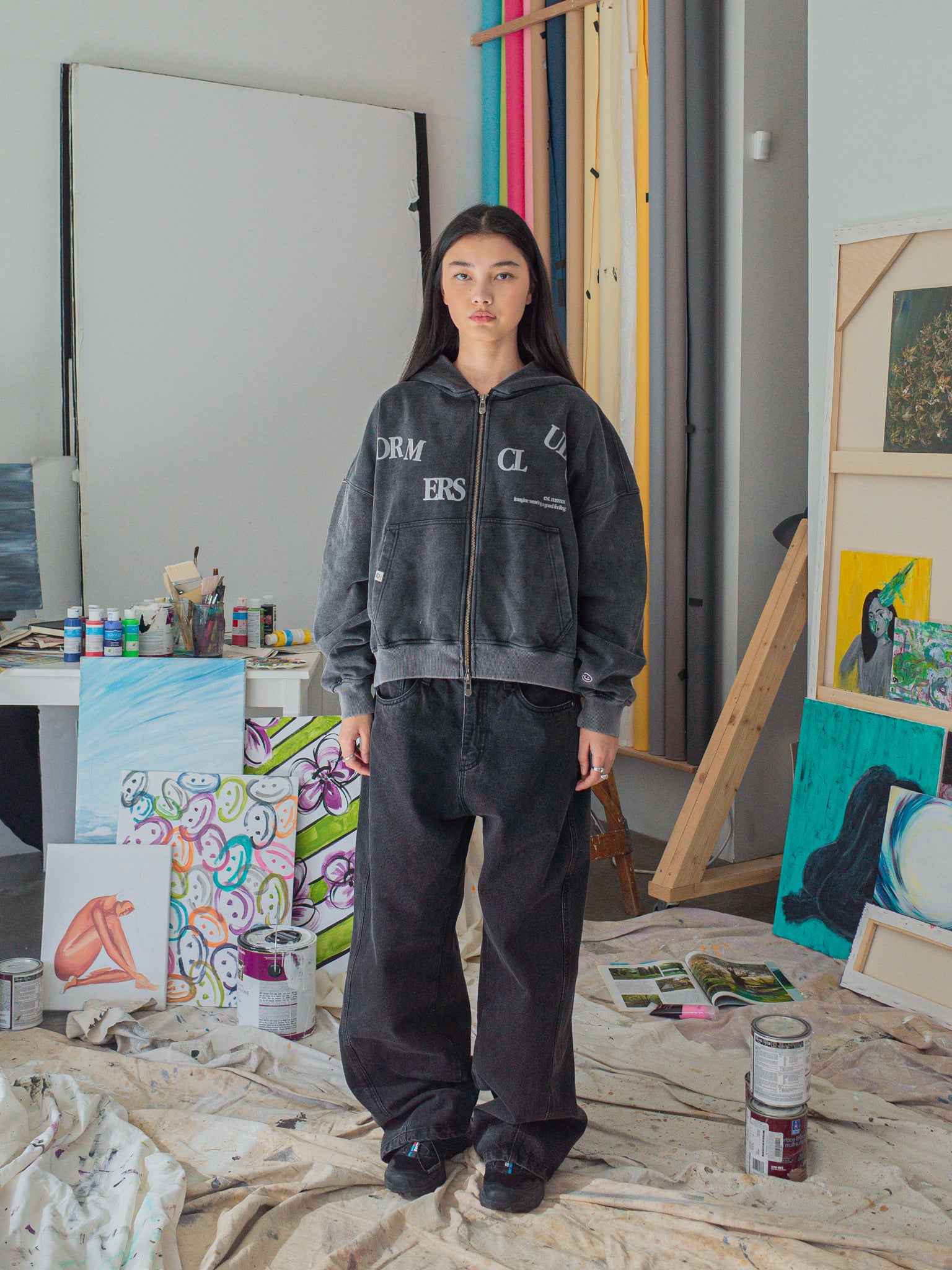 FALLING LETTERS ZIP UP - BLACK-Fineriform