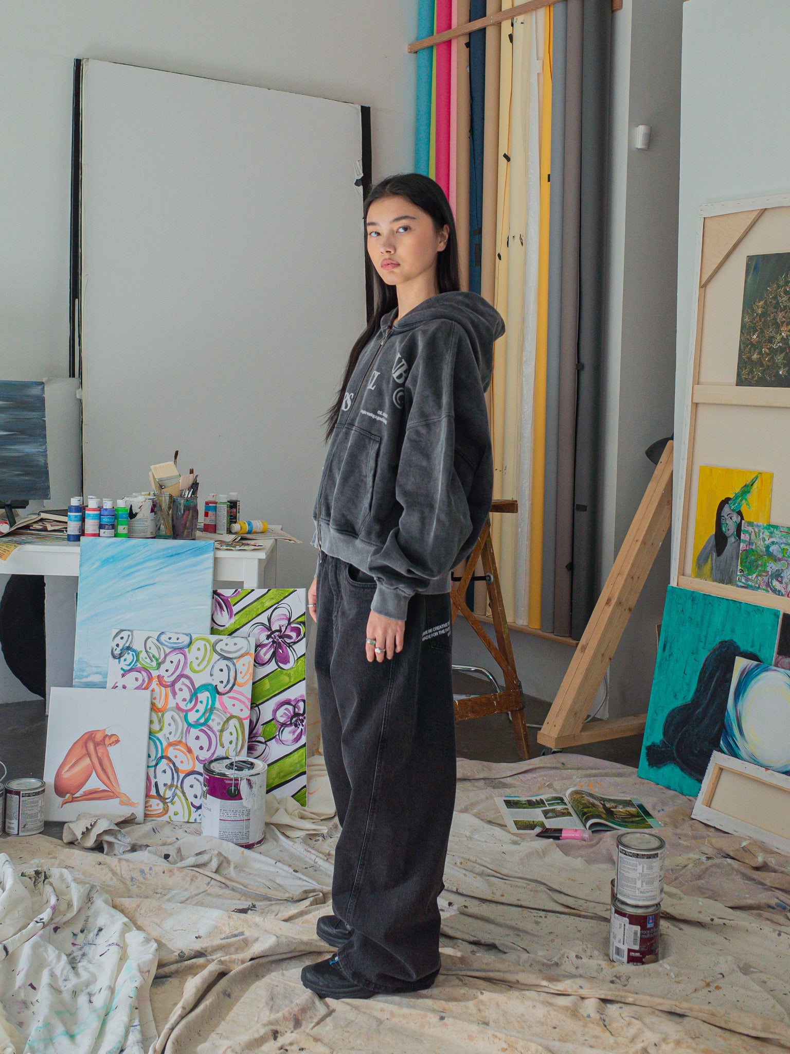 FALLING LETTERS ZIP UP - BLACK-Fineriform