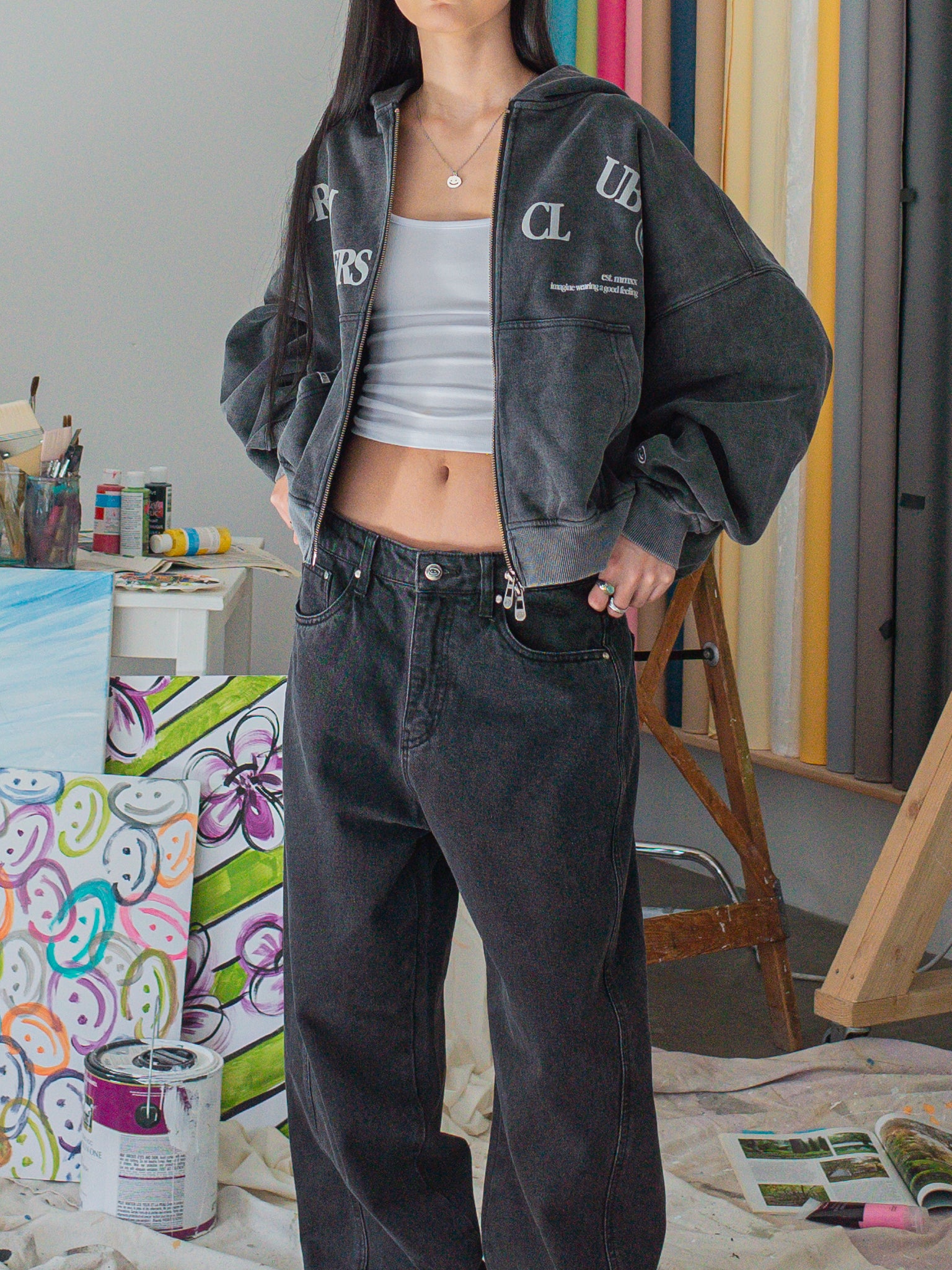 FALLING LETTERS ZIP UP - BLACK-Fineriform